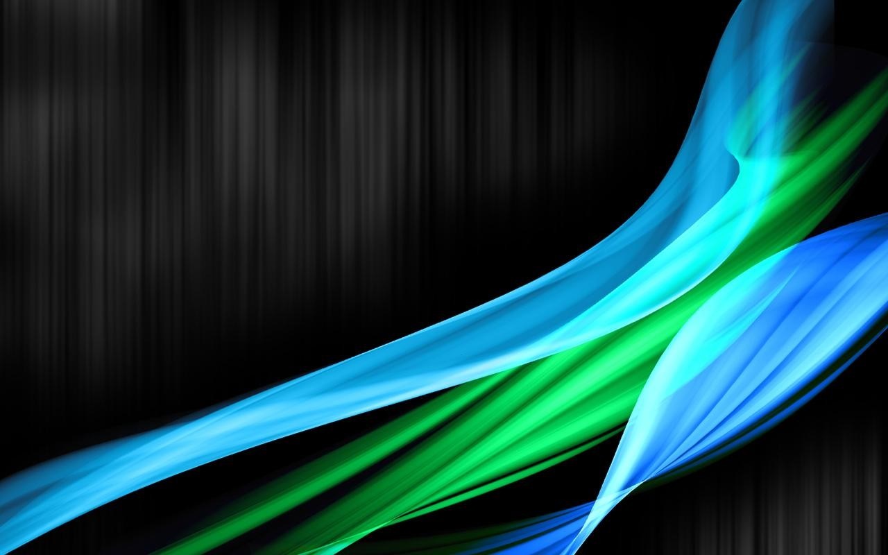 Abstract blue and green light waves on black background HD Wallpaper