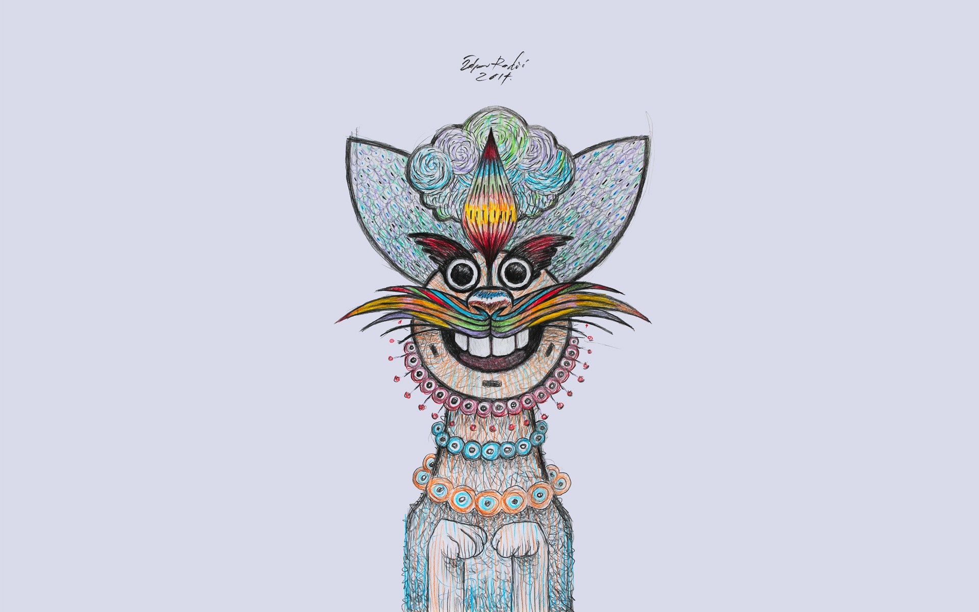 Colorful drawing of a cat-like creature with a hat HD Wallpaper