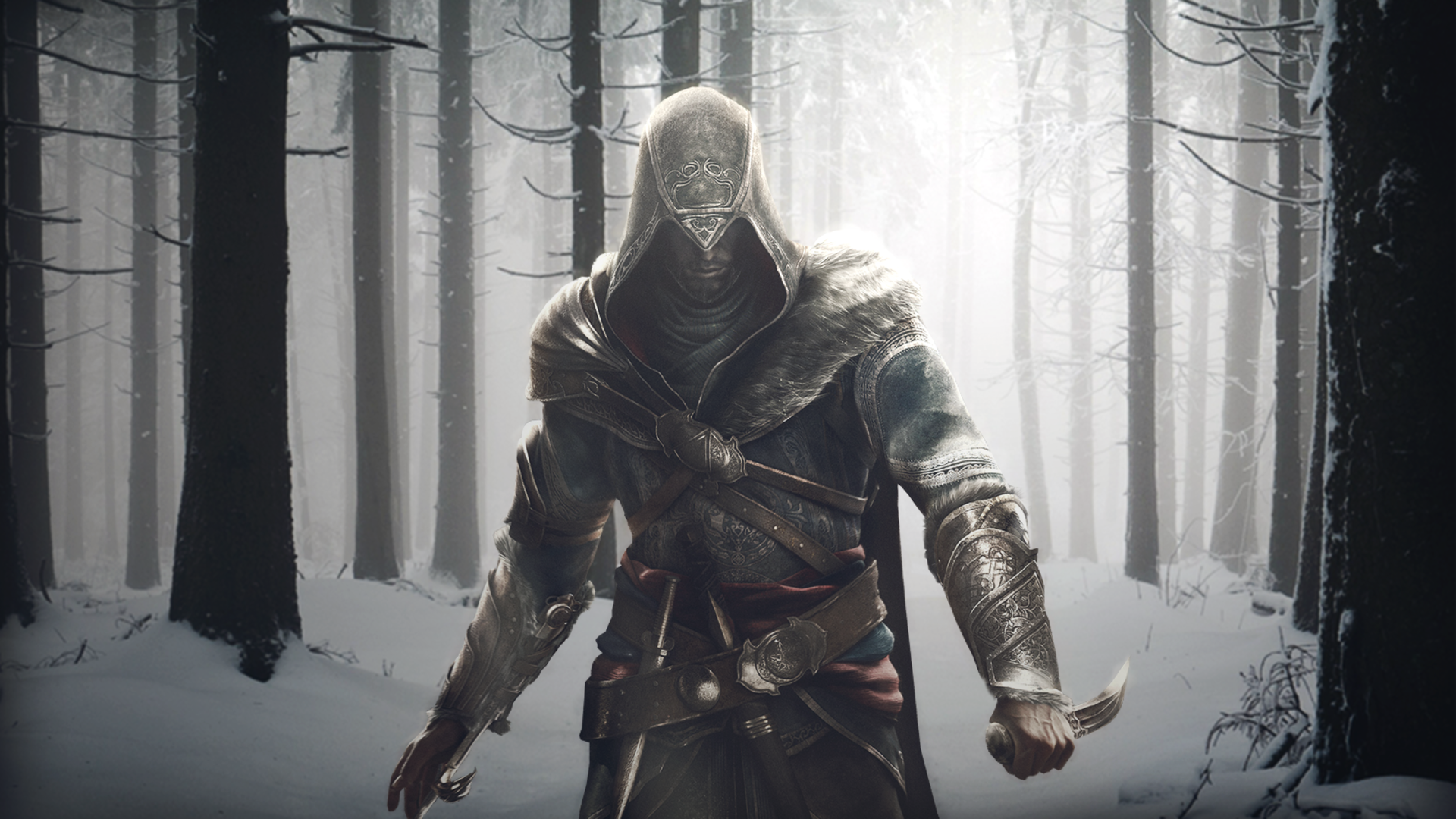 Ezio Auditore da Firenze from Assassin's Creed in a snowy forest HD Wallpaper