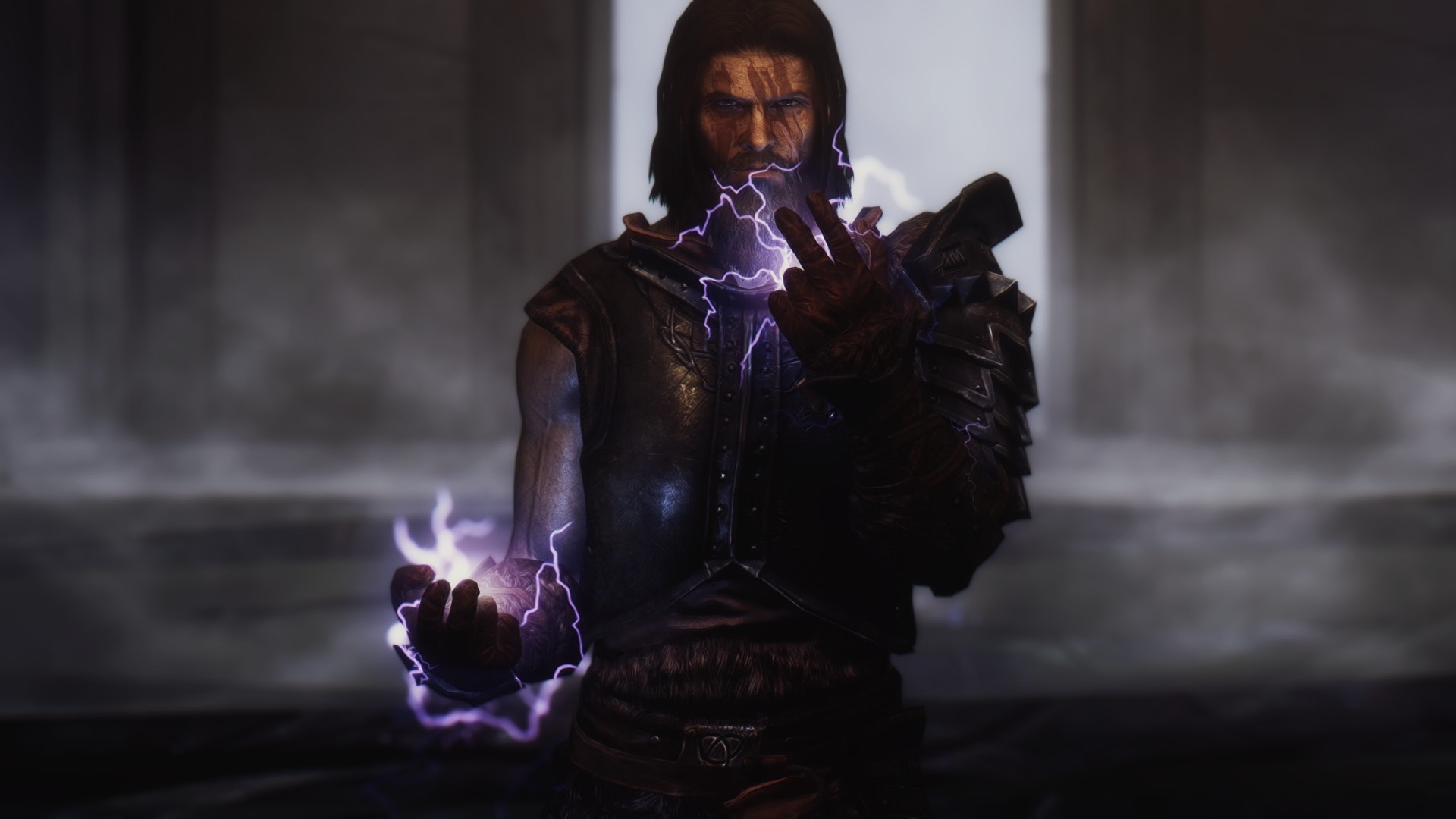 Man casting lightning spells in The Elder Scrolls V Skyrim HD Wallpaper