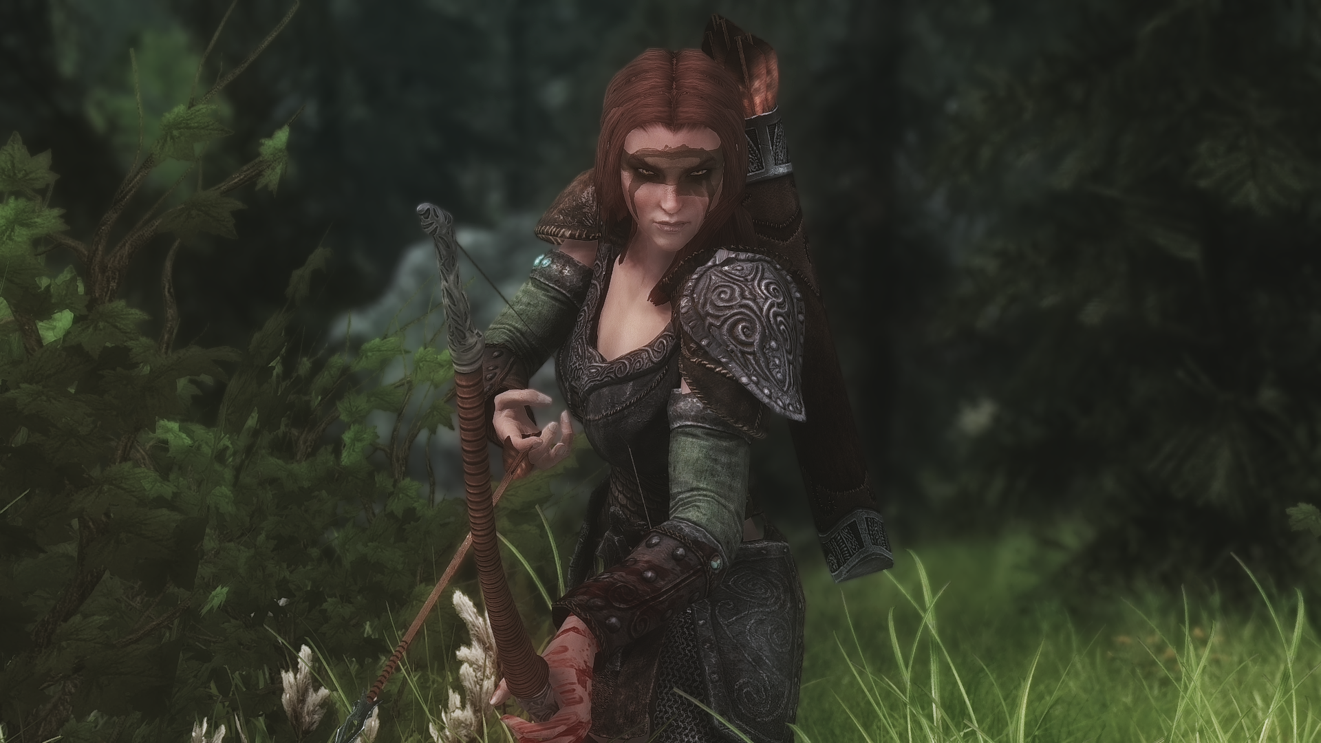 Female archer from The Elder Scrolls V Skyrim in a forest HD Wallpaper