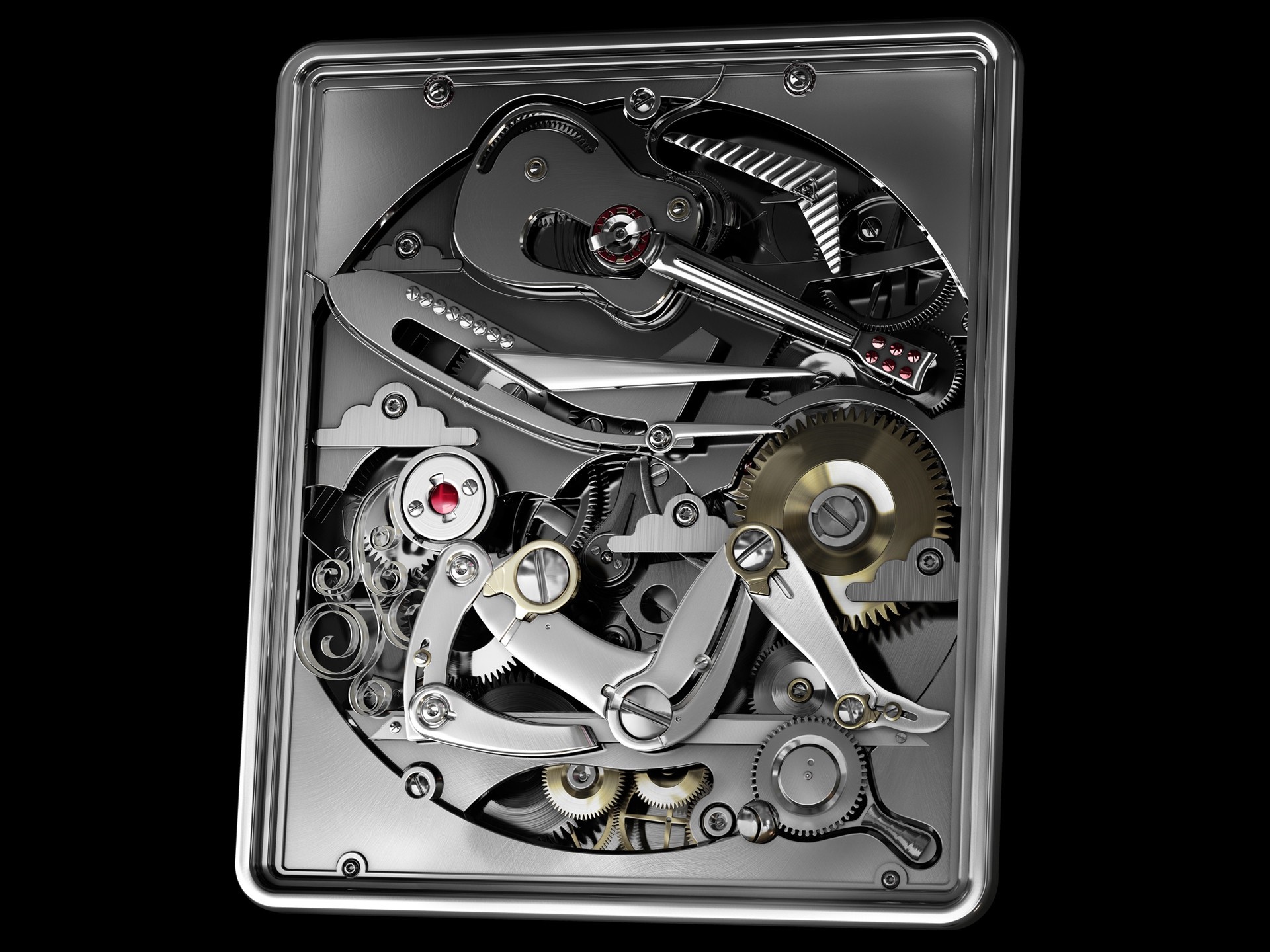 Mechanical watch with guitar and figure HD Wallpaper