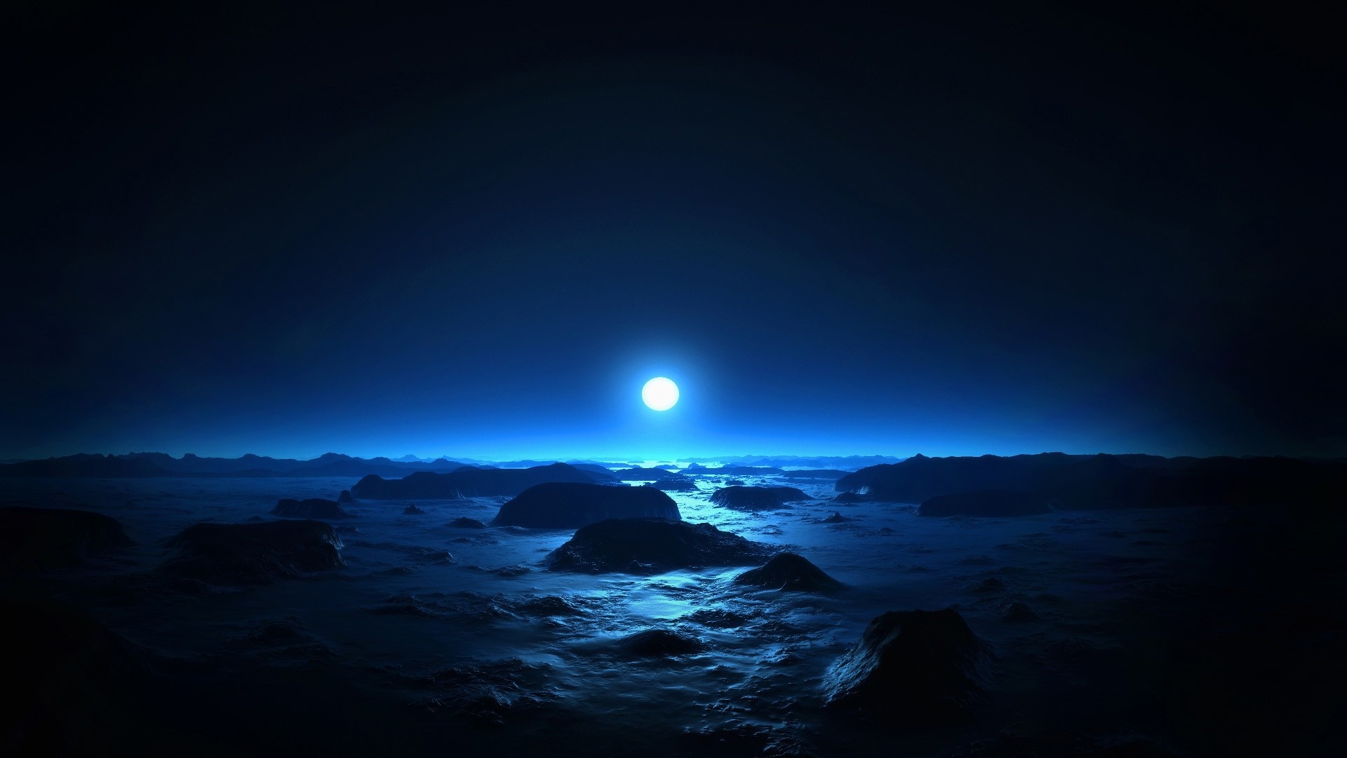 Moonlit Ocean Horizon at Night HD Wallpaper