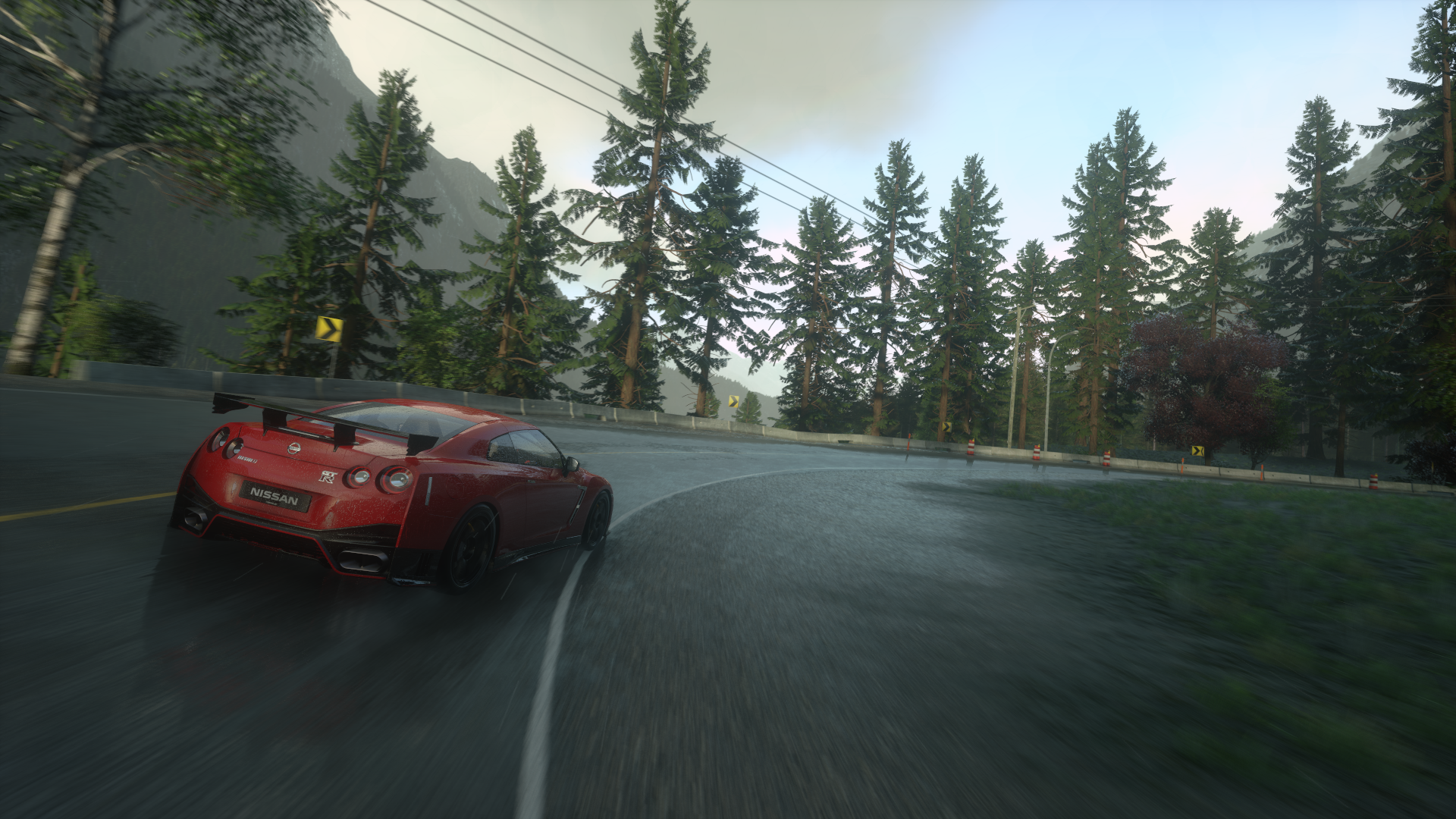 Nissan GTR driving on a wet race track in Driveclub HD Wallpaper