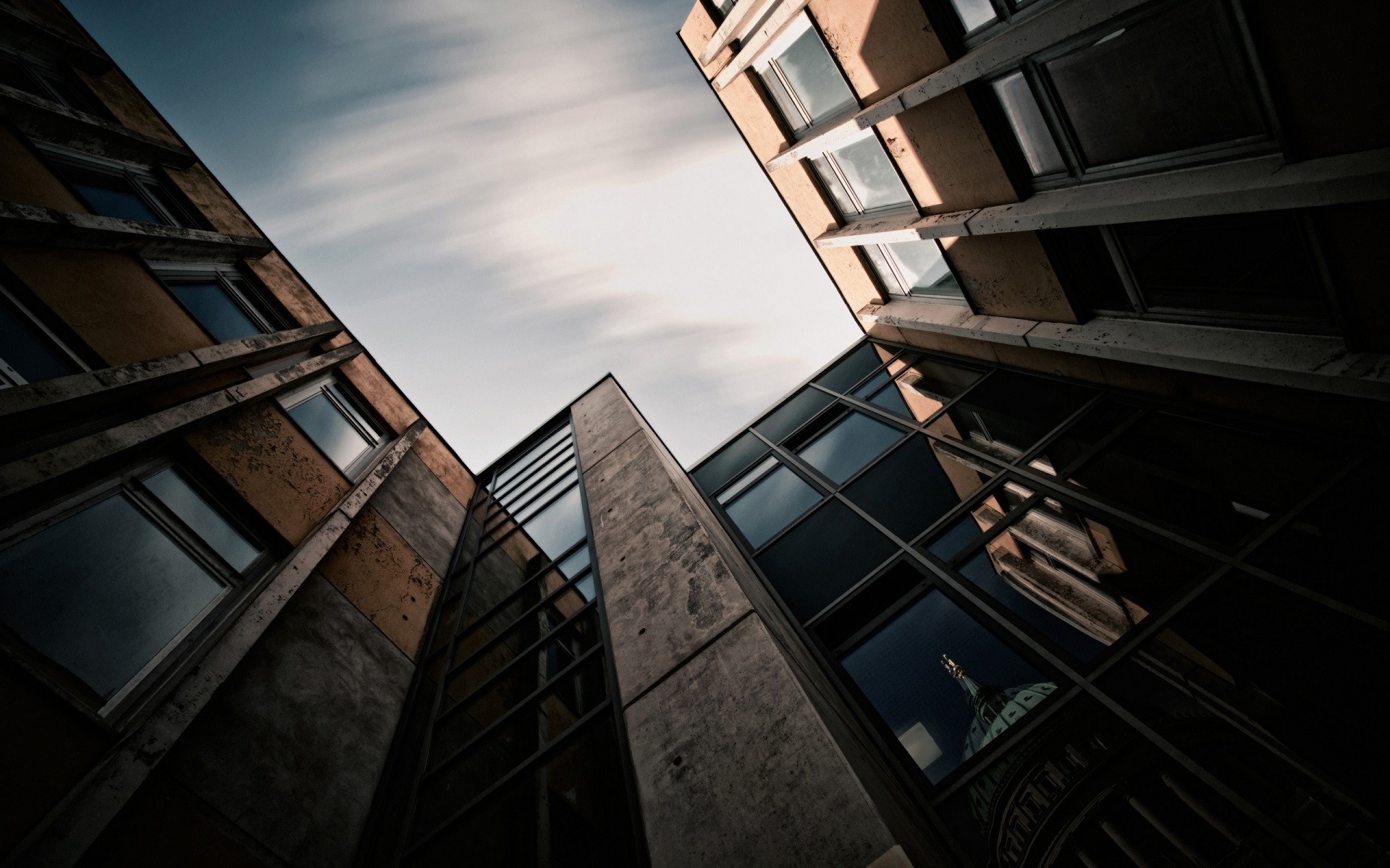 Low angle view of modern buildings with reflections HD Wallpaper
