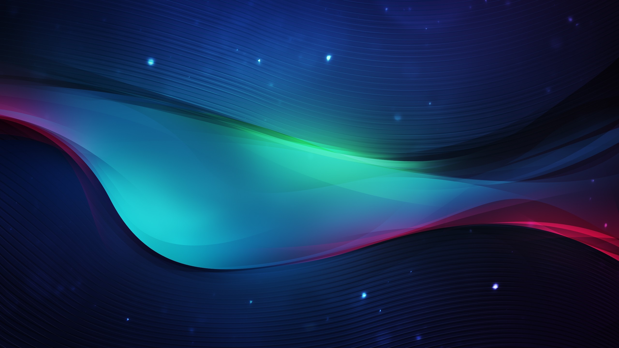 Abstract blue and teal waves with pink and green accents HD Wallpaper