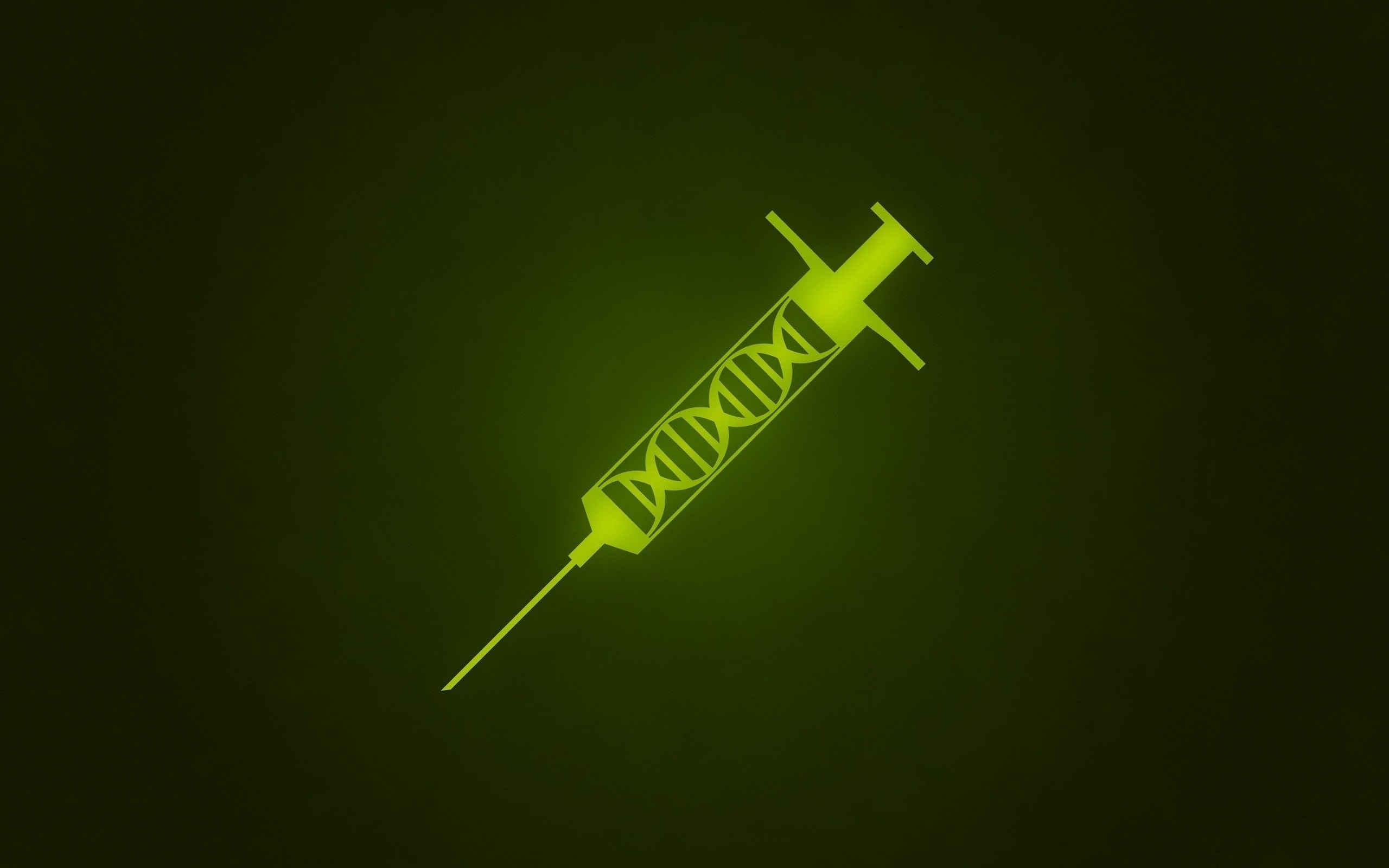 Syringe with DNA helix on dark green background HD Wallpaper