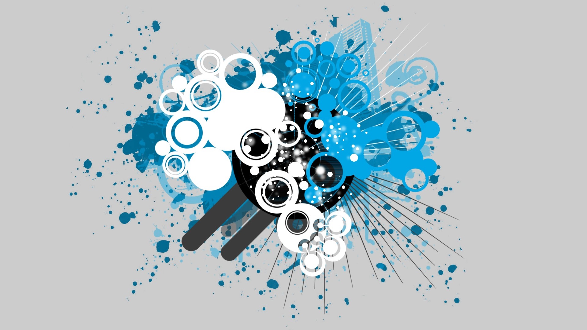Abstract blue and white circles with splatters HD Wallpaper