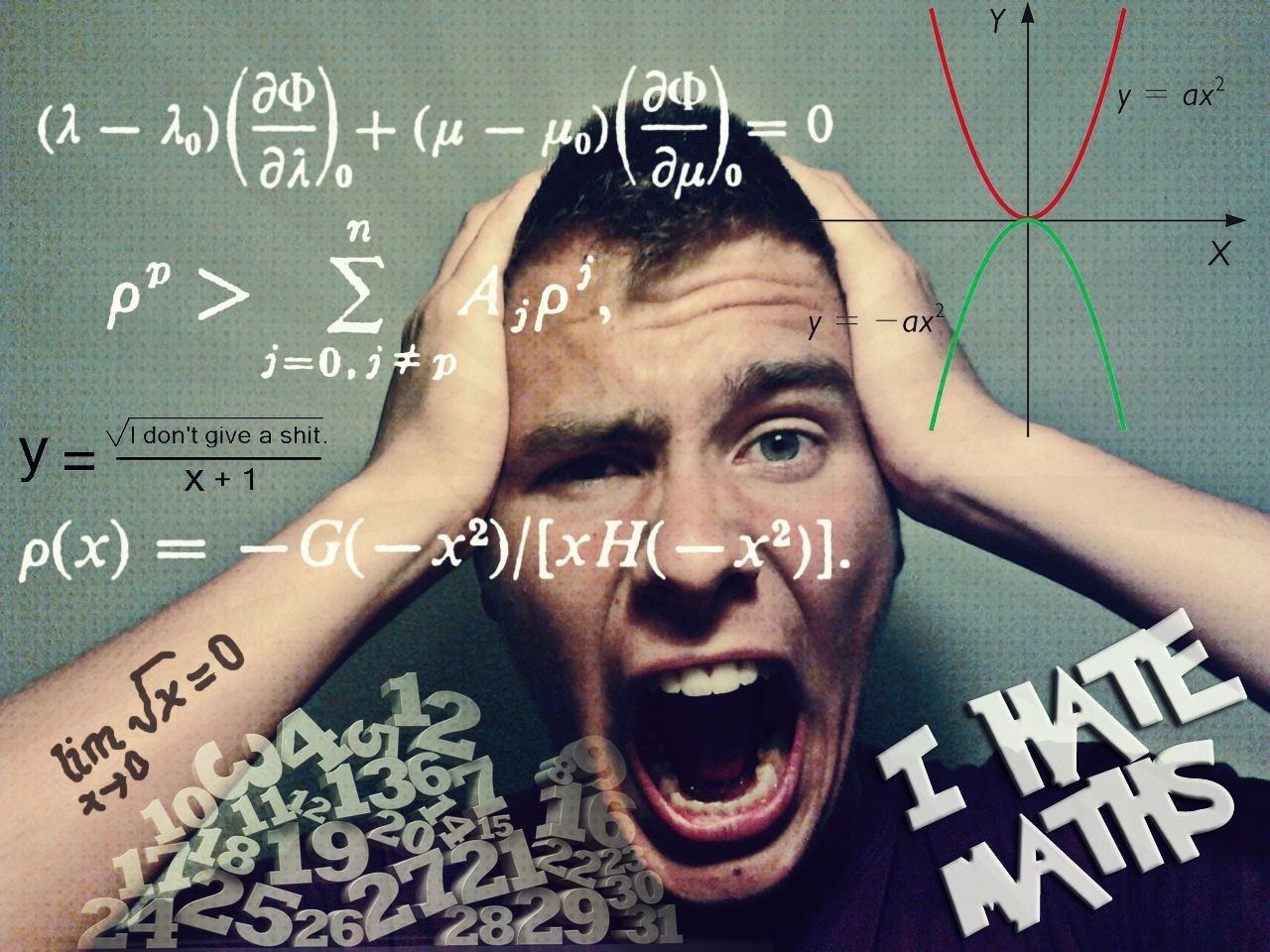 Man screaming surrounded by math equations and numbers HD Wallpaper