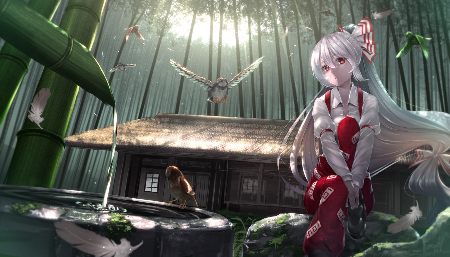 Fujiwara no Mokou from Touhou in a bamboo forest HD Wallpaper