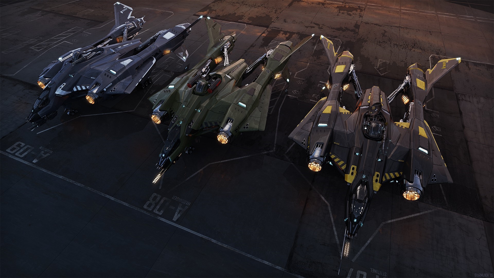Star Citizen Vanguard ships on a landing pad HD Wallpaper