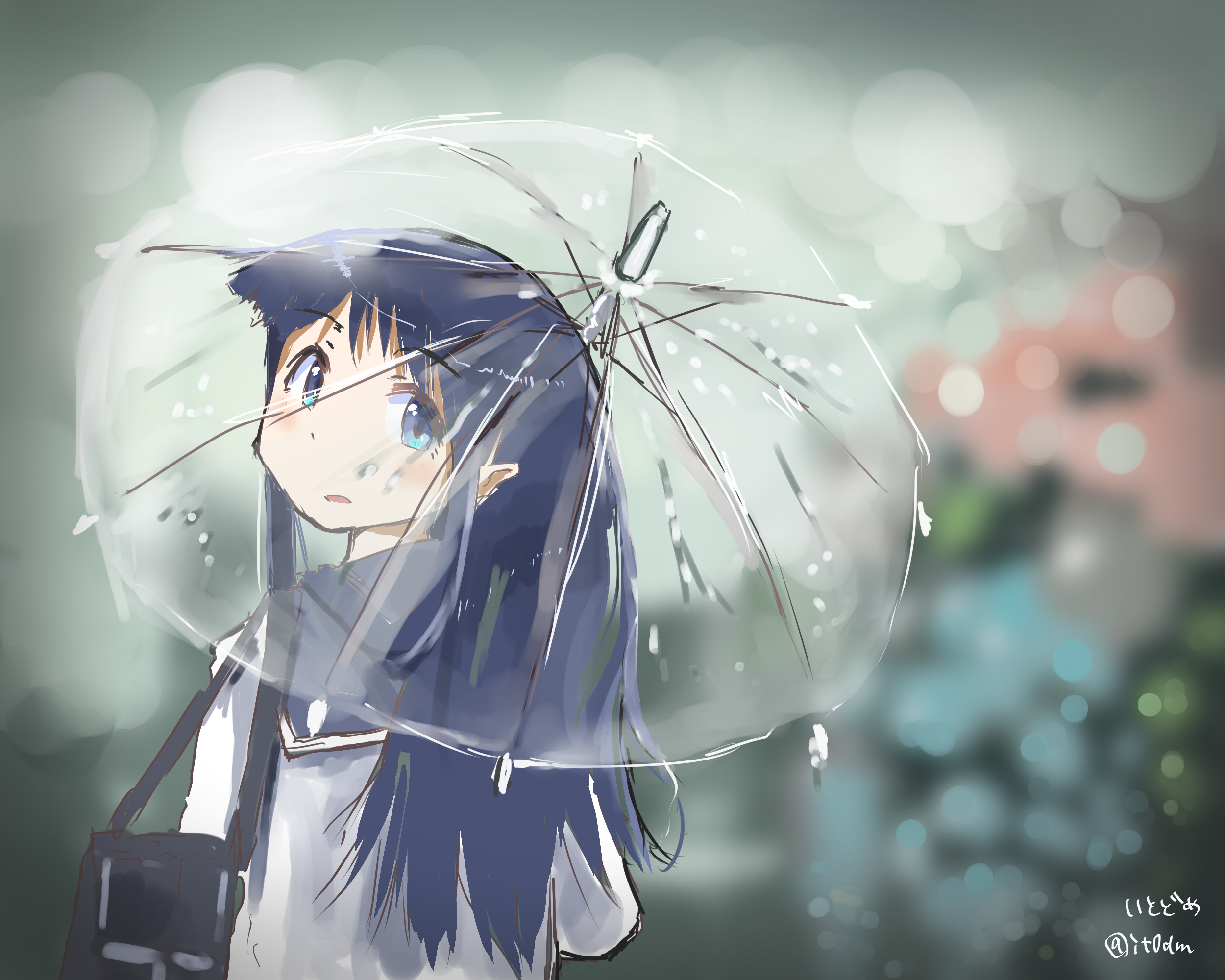 Anime girl with umbrella in the rain HD Wallpaper