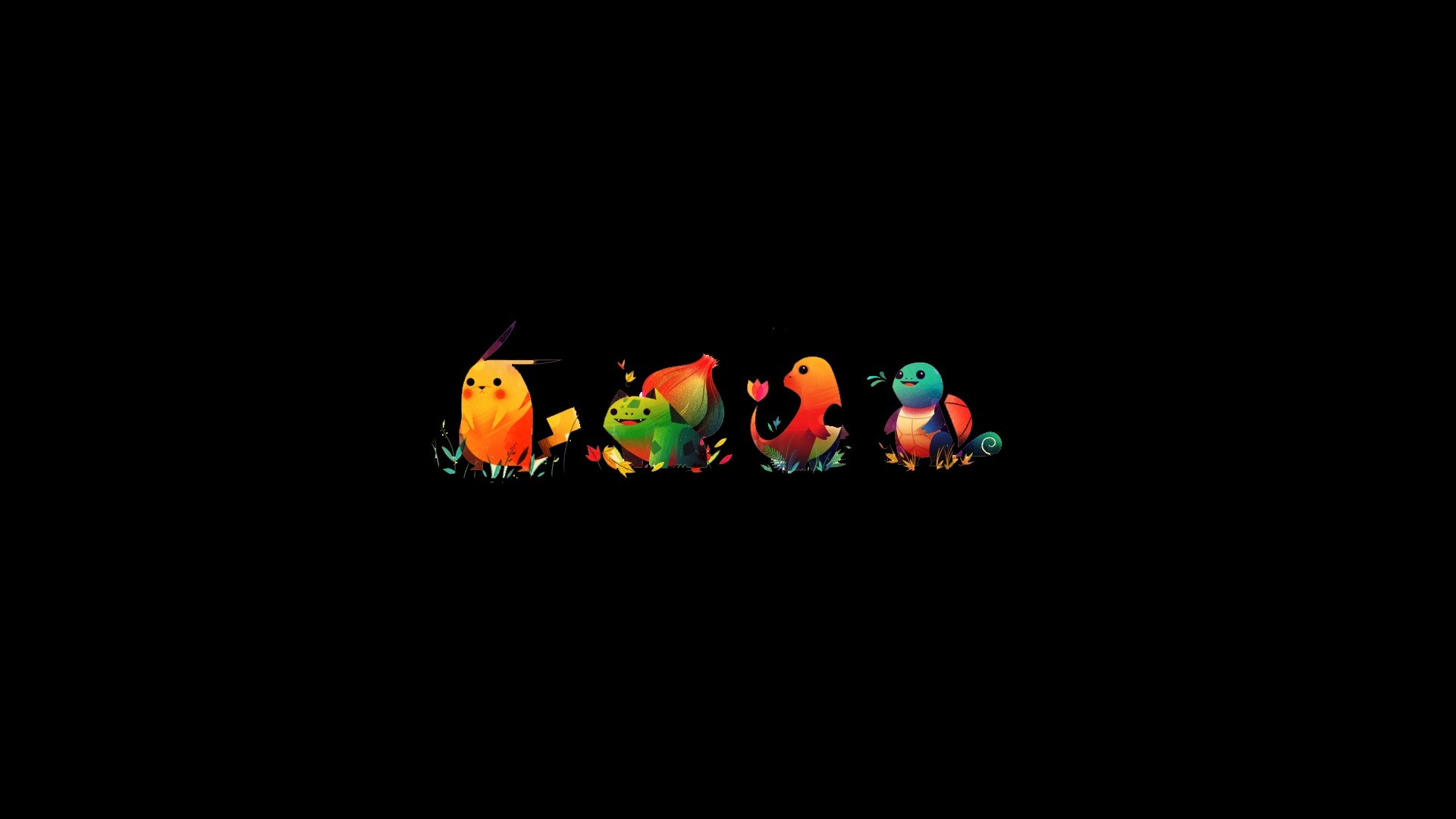 Pokemon characters on black background HD Wallpaper