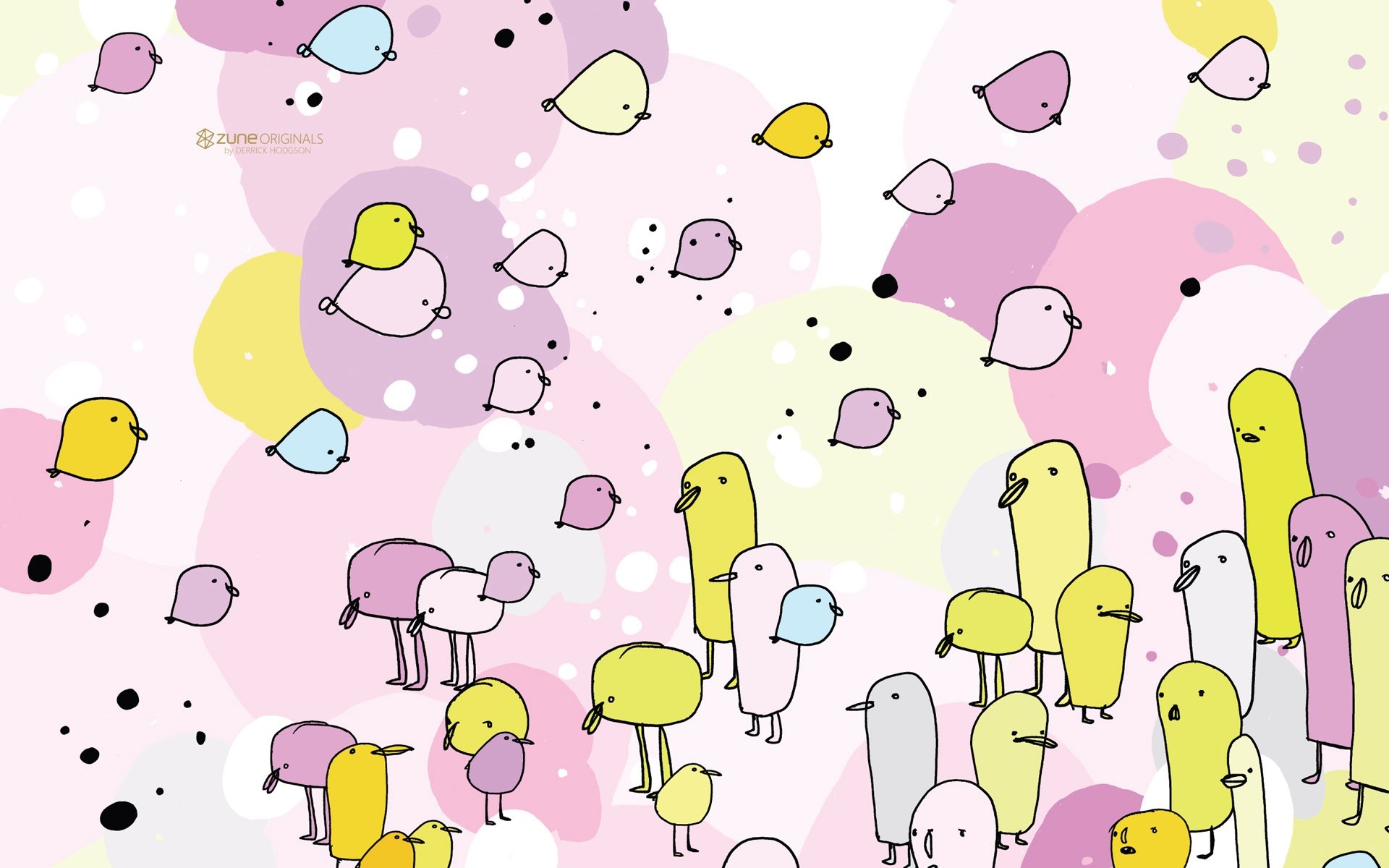 Zune Originals illustration with cartoon birds and shapes HD Wallpaper