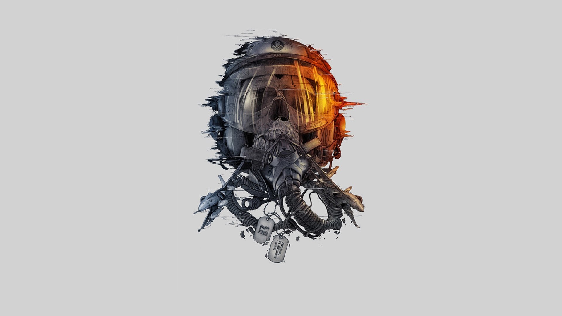 Pilot skull with helmet and dog tags HD Wallpaper