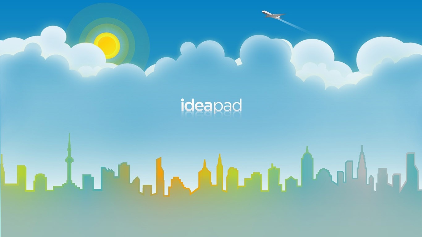 Lenovo Ideapad illustration with city skyline and clouds HD Wallpaper