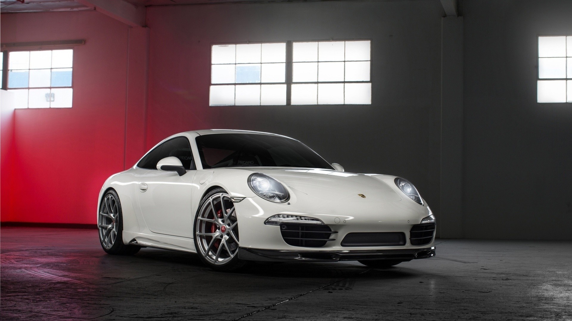 White Porsche 911 sports car in a studio HD Wallpaper