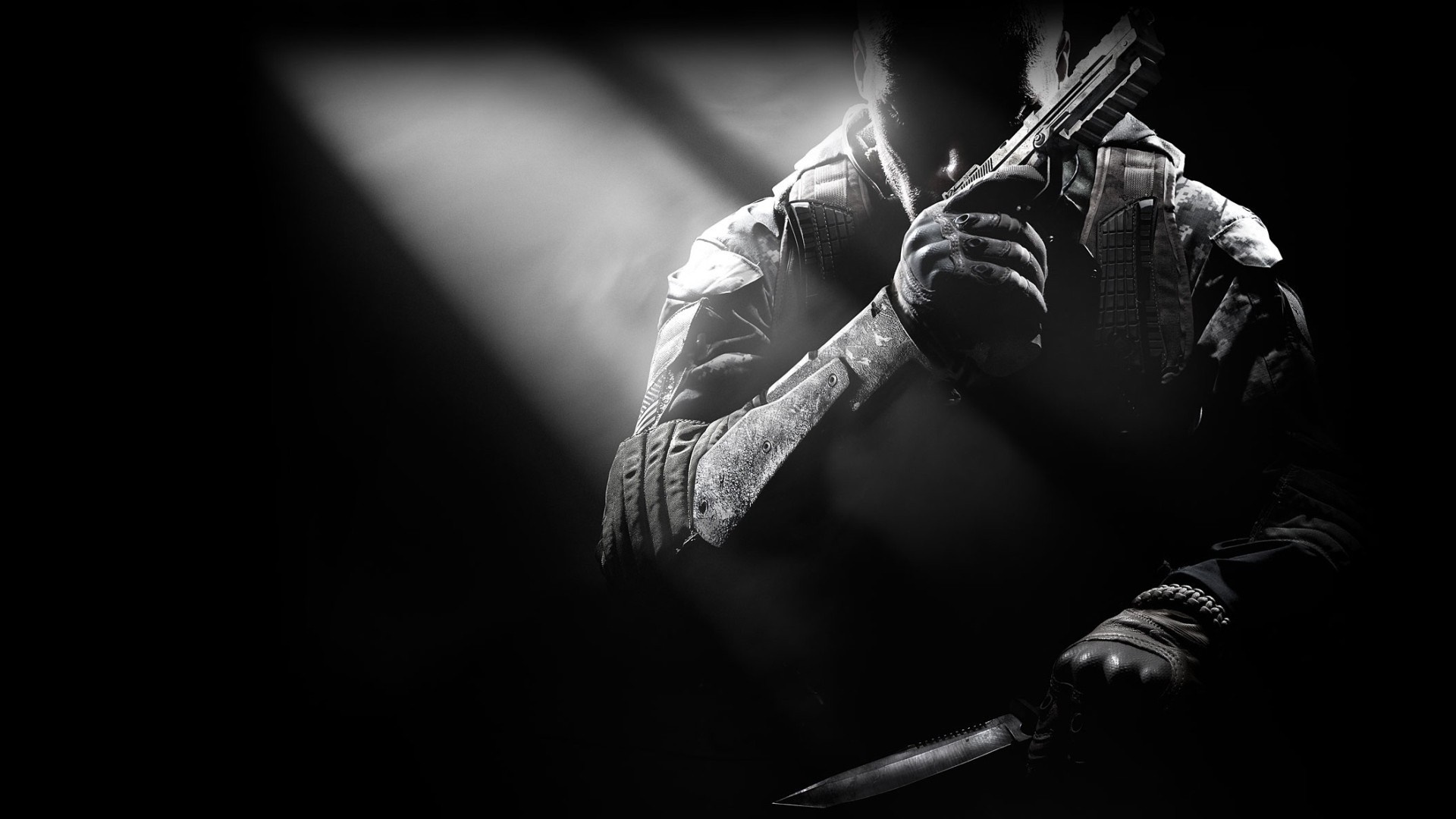 Soldier holding a gun and a knife HD Wallpaper
