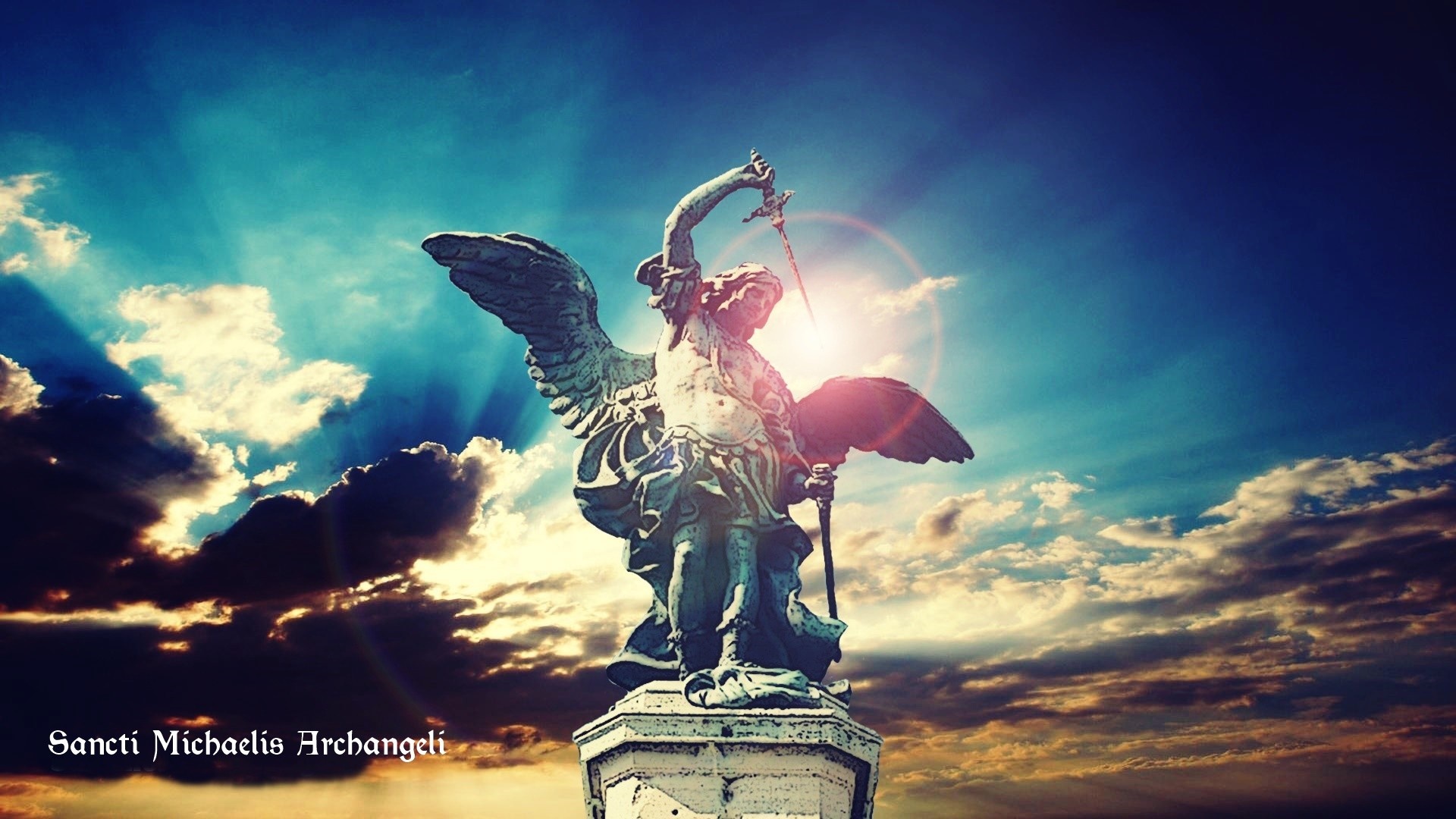 Statue of St. Michael the Archangel with Sword HD Wallpaper
