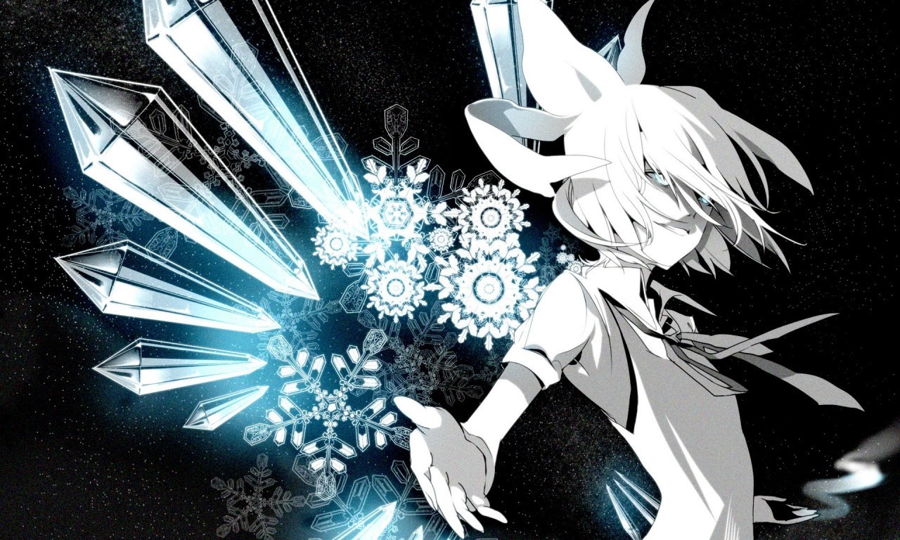 Cirno from Touhou with ice and snowflakes HD Wallpaper