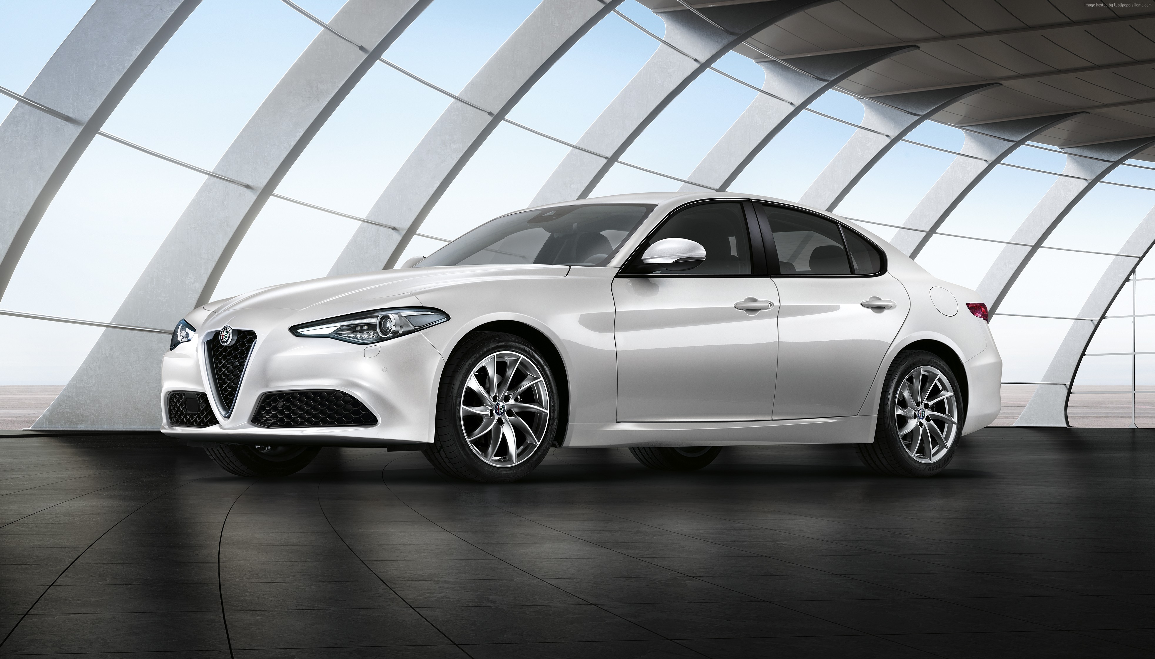 White Alfa Romeo Giulia sedan HD Wallpaper