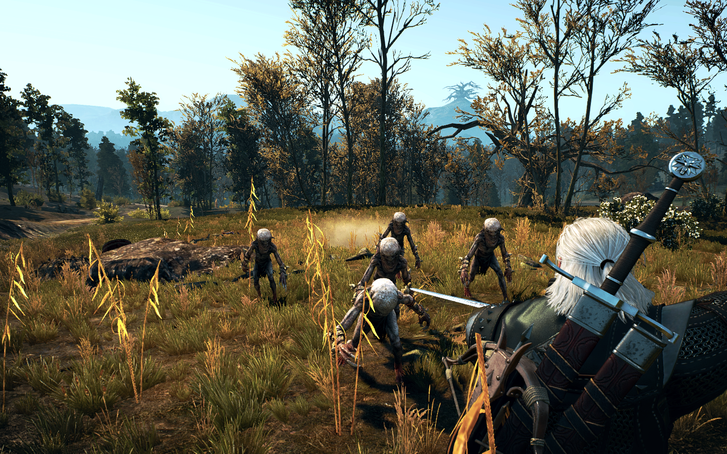 Geralt of Rivia fighting ghouls in The Witcher 3 HD Wallpaper
