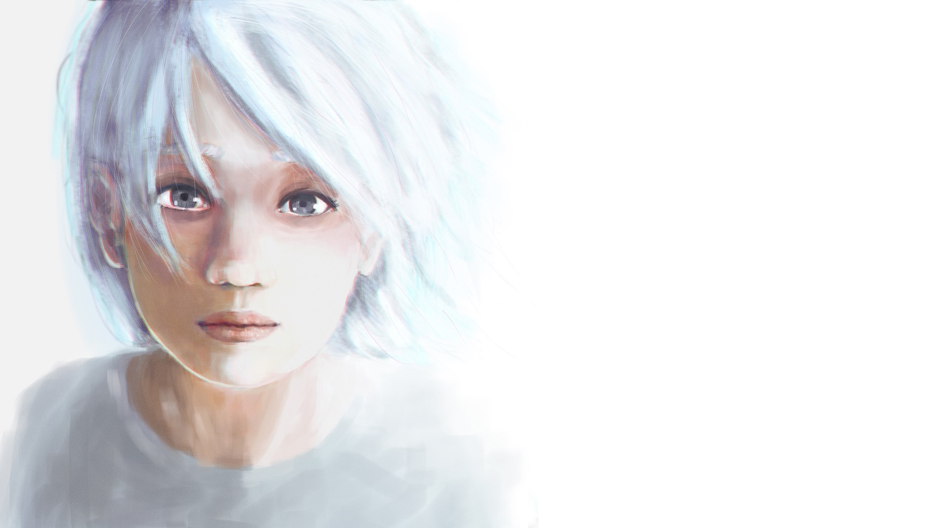 Close-up portrait of a young person with white hair HD Wallpaper