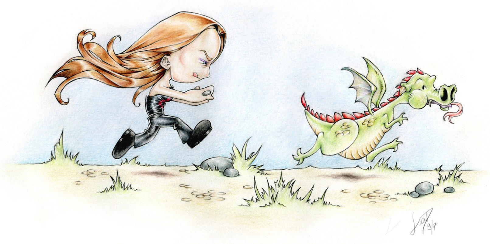 Girl chasing a dragon HD Wallpaper