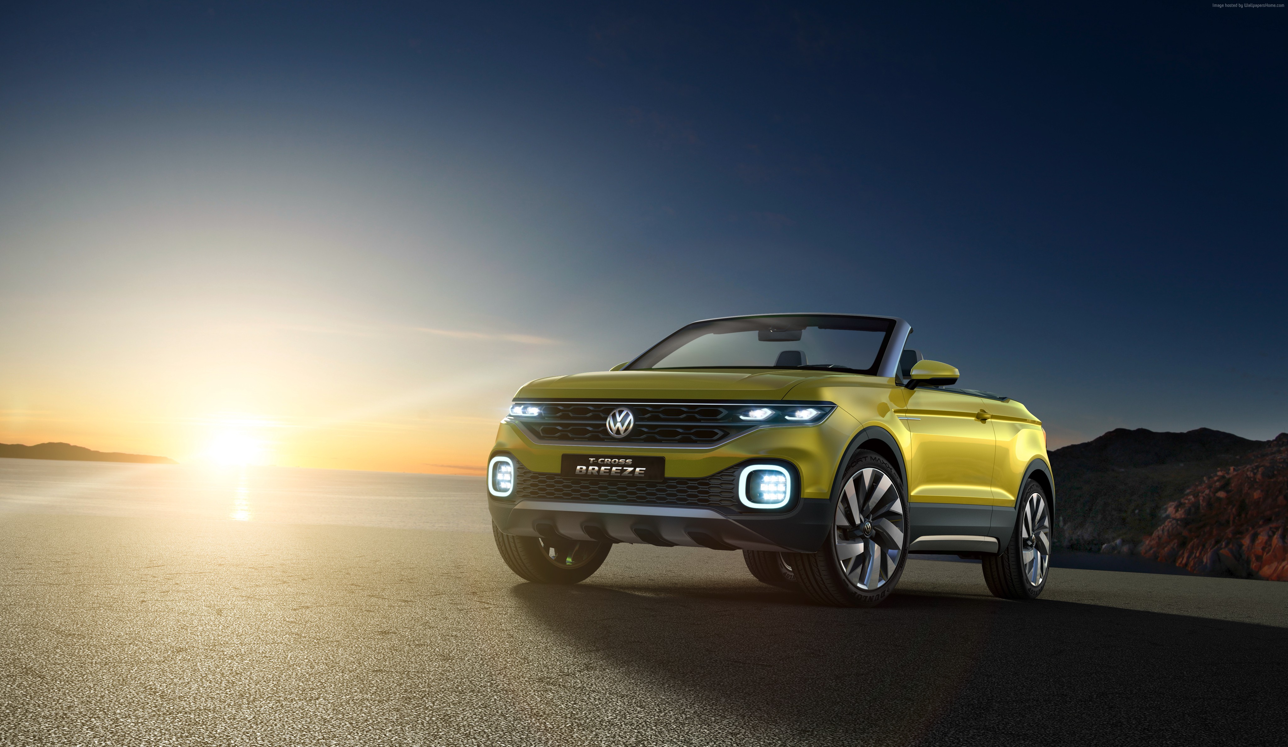 Yellow Volkswagen T-Cross Breeze convertible crossover HD Wallpaper