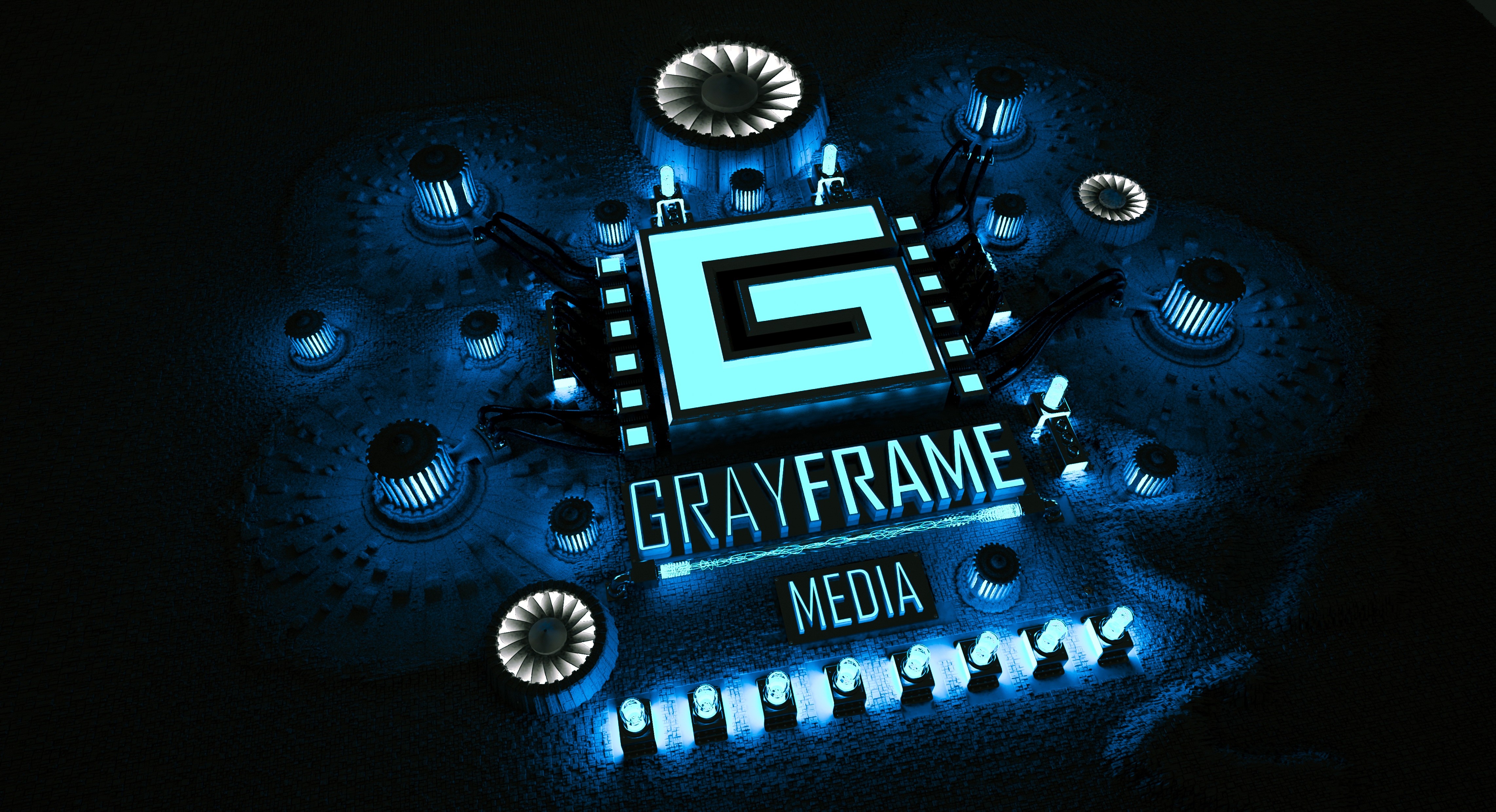 GrayFrame Media logo with computer components HD Wallpaper