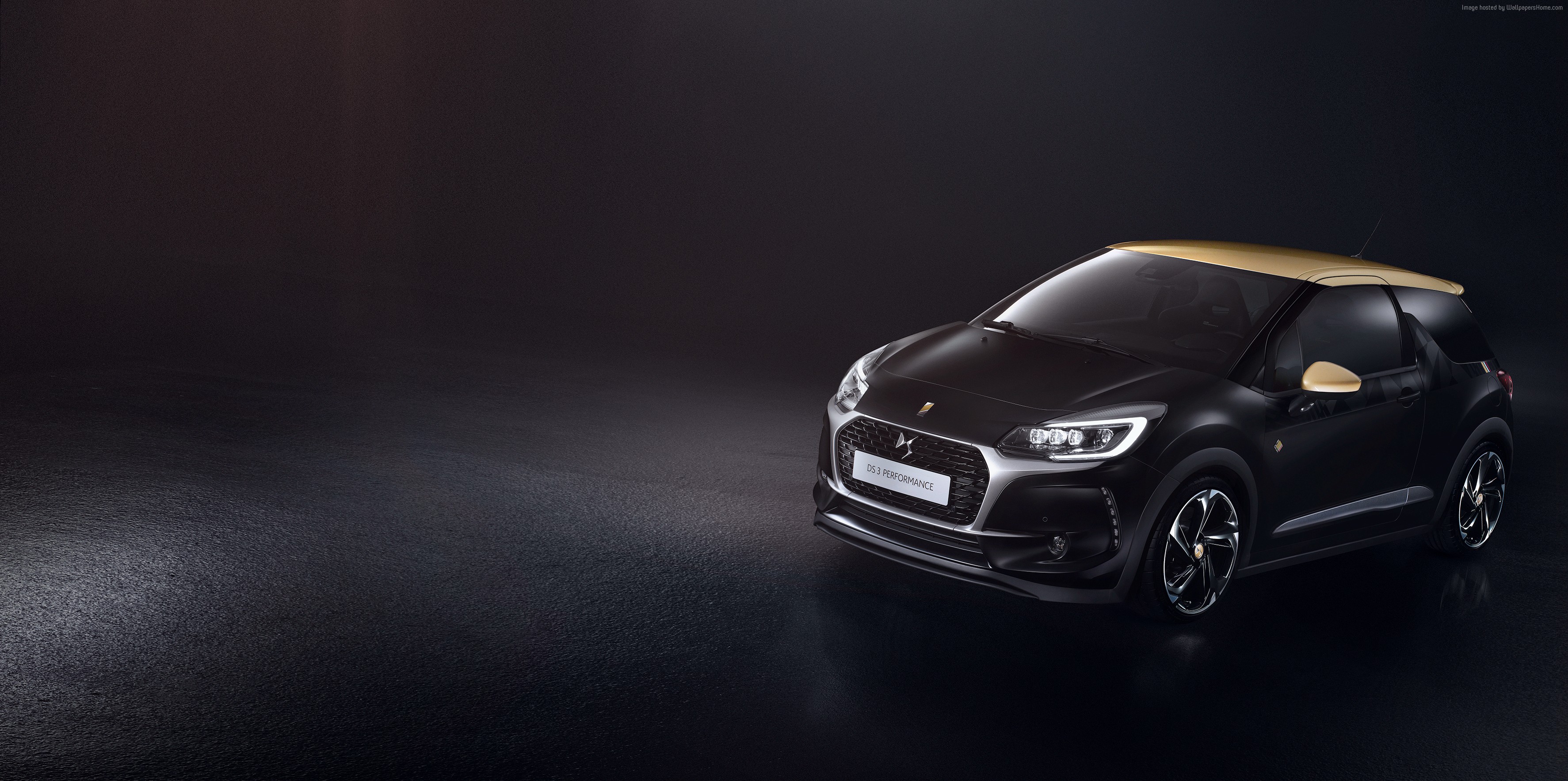 Black DS 3 Performance car with gold accents HD Wallpaper