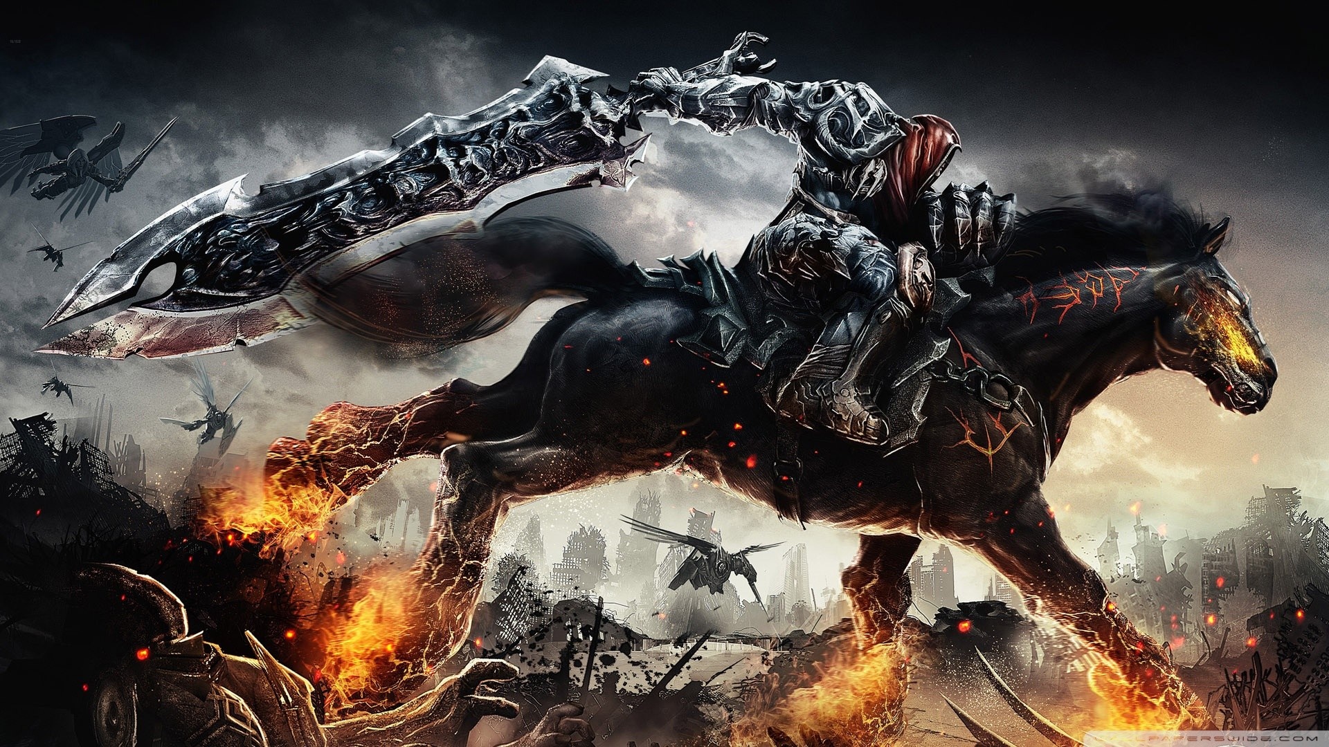 War from Darksiders on a fiery horse HD Wallpaper