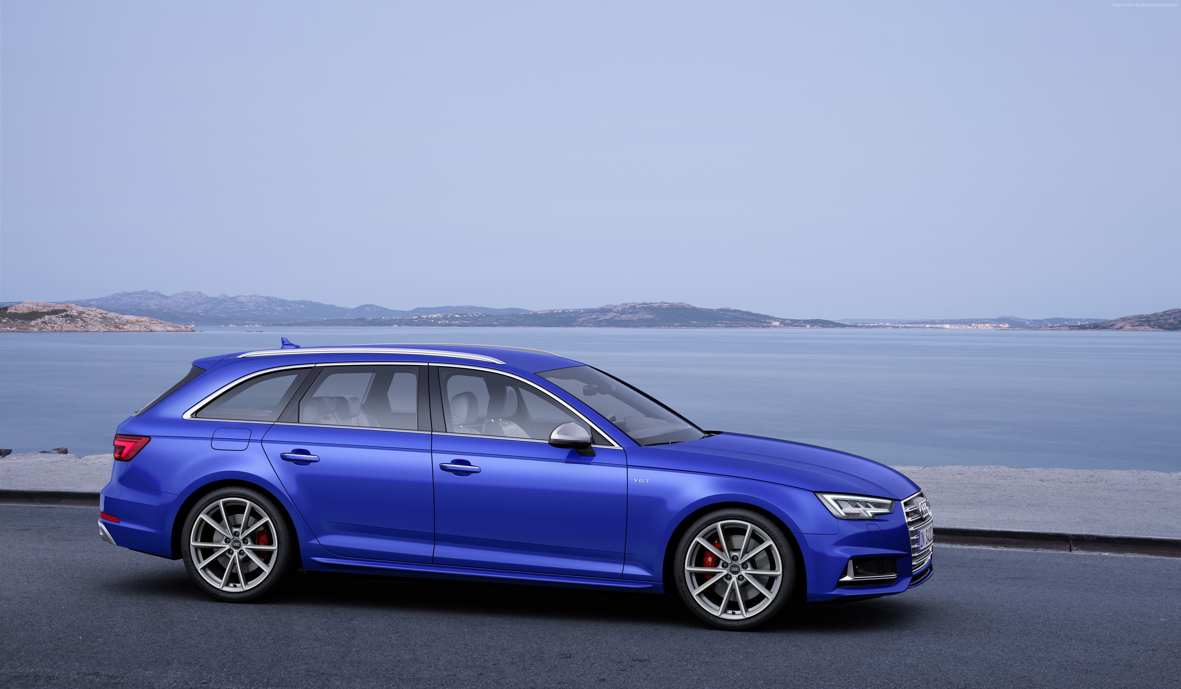 Blue Audi S4 Avant (B9) parked by the sea HD Wallpaper