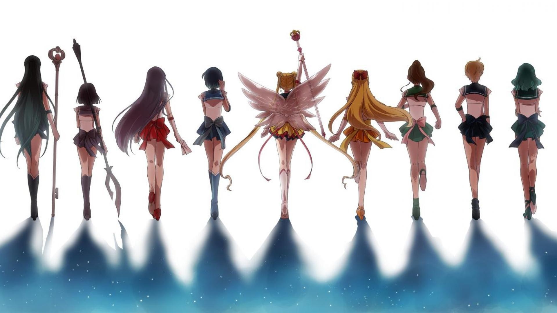 Sailor Moon and Sailor Scouts Silhouetted HD Wallpaper