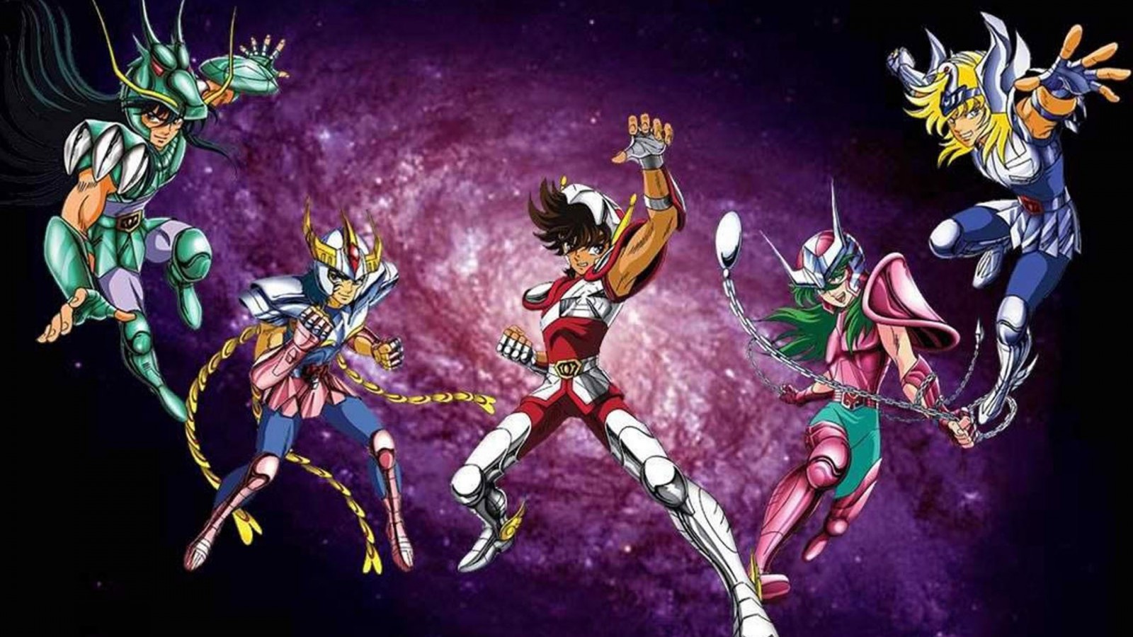 Saint Seiya characters in front of a nebula HD Wallpaper