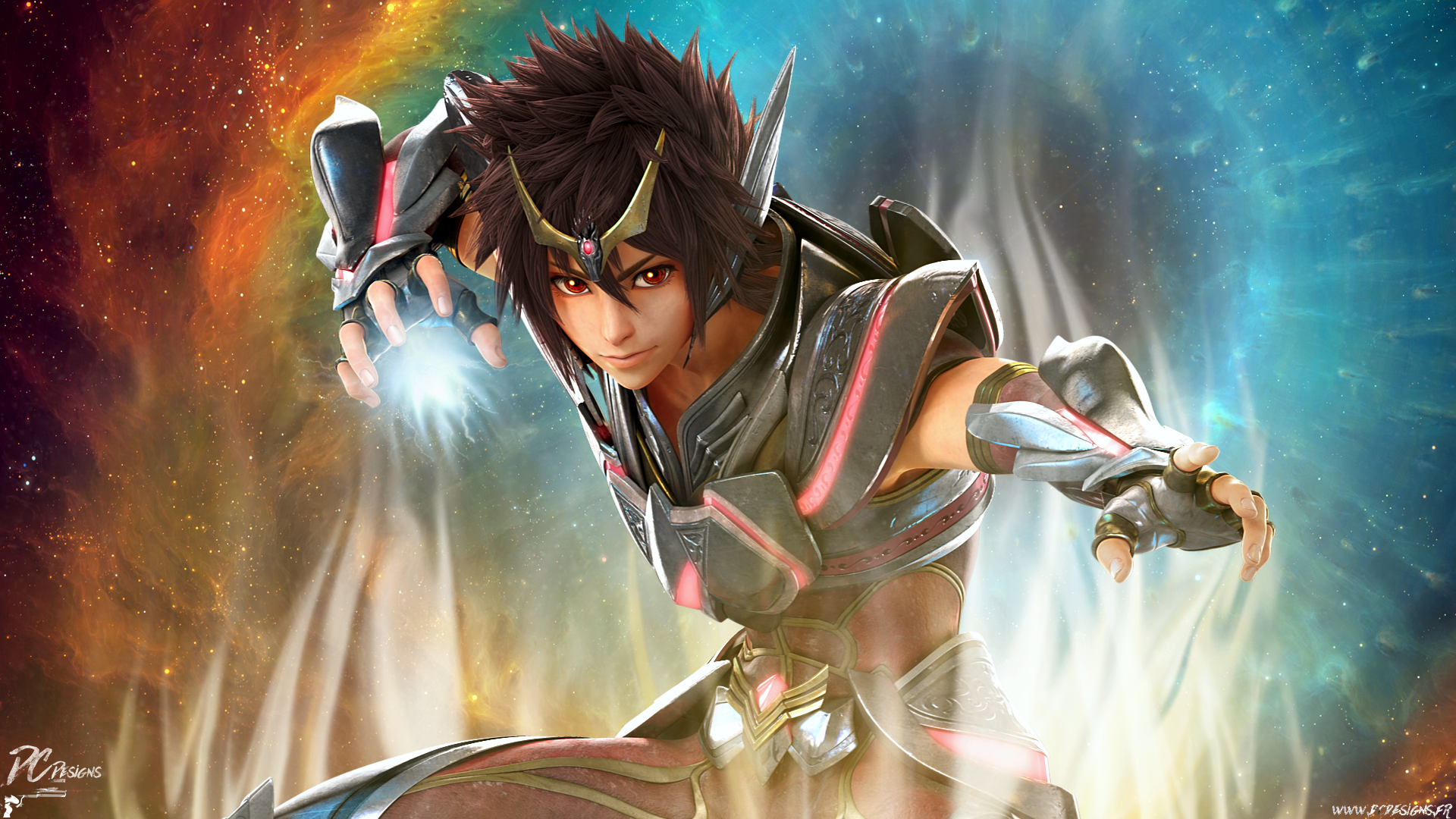 Seiya from Saint Seiya in armor with glowing fist HD Wallpaper