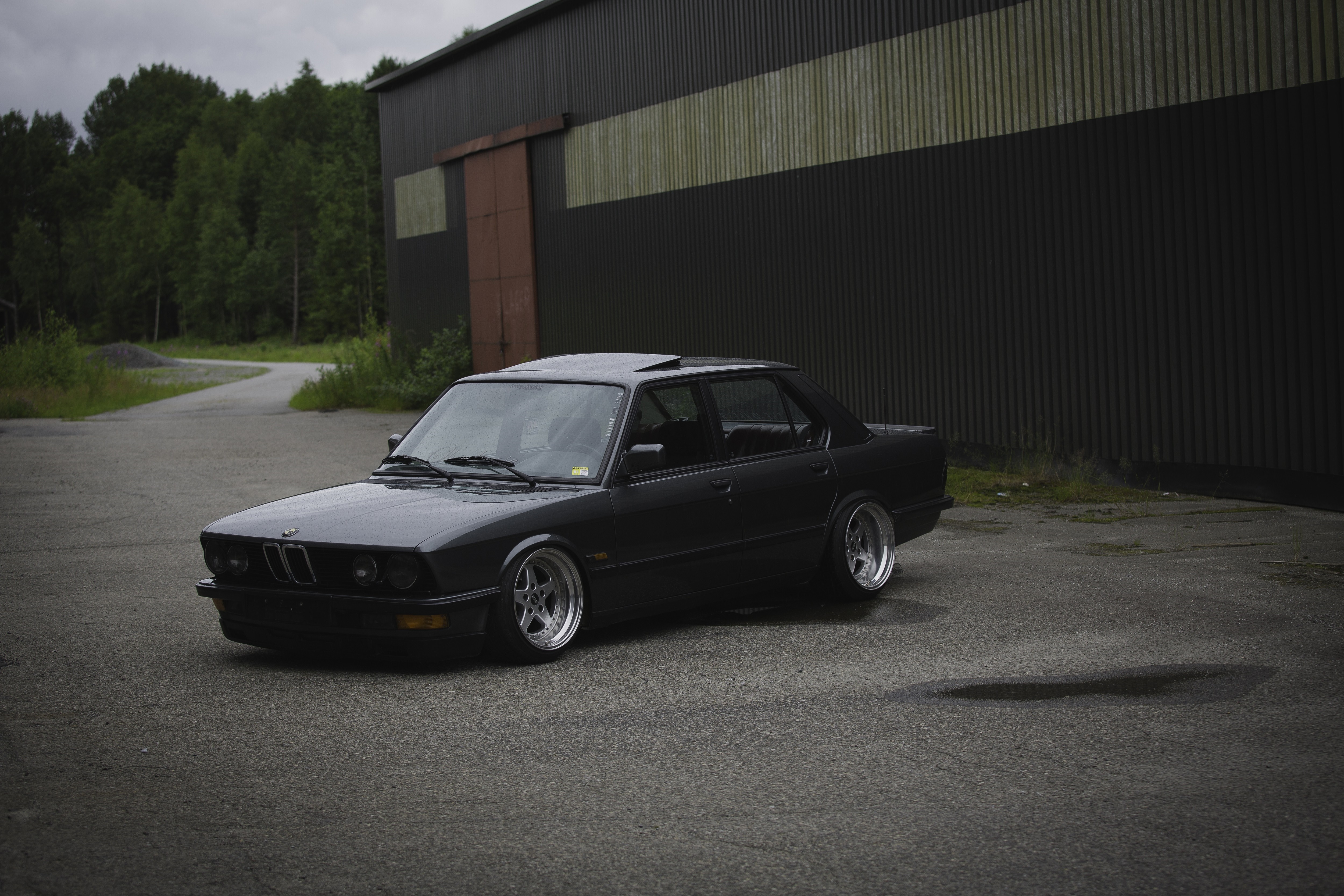 Dark BMW E28 Sedan with Custom Wheels HD Wallpaper