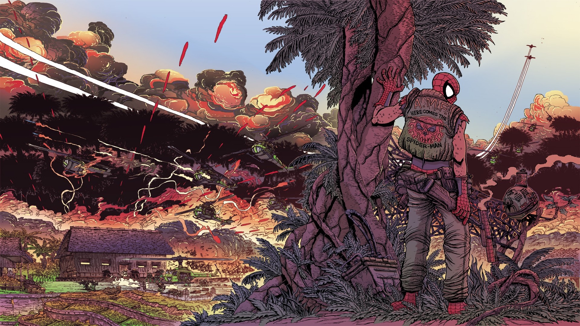 Spider-Man in a Vietnam War setting HD Wallpaper