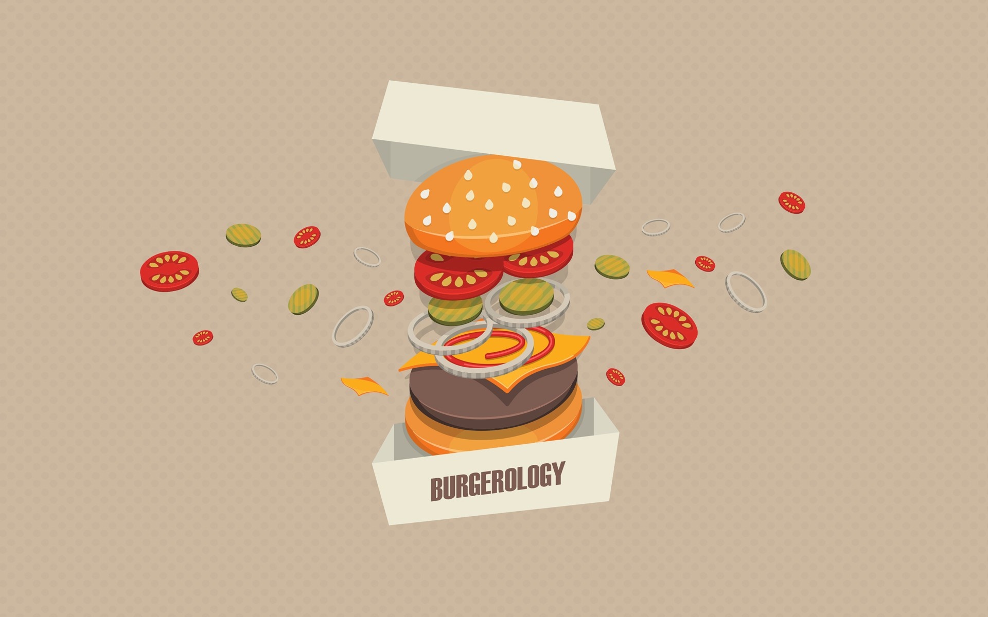 Burgerology burger ingredients illustration HD Wallpaper
