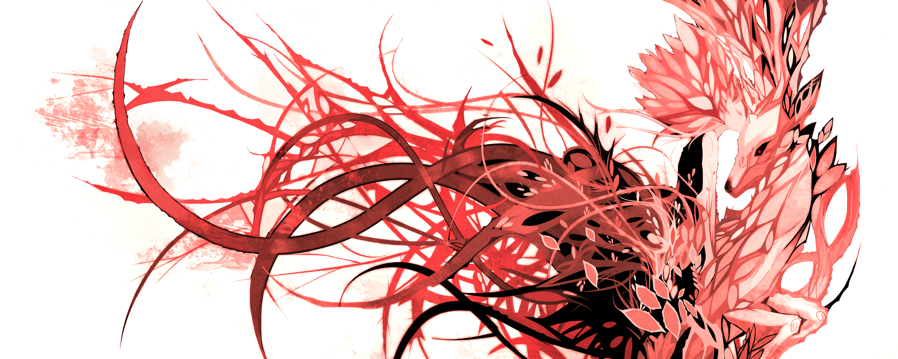 Abstract red illustration of a deer with branches HD Wallpaper