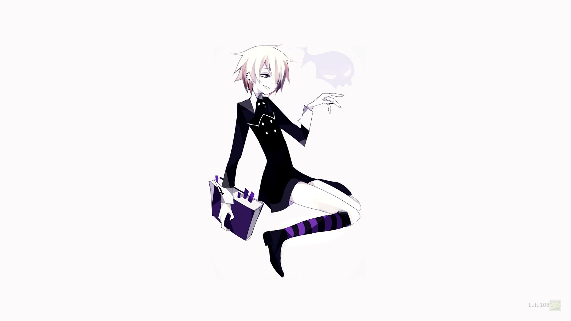 Anime character with white hair and purple accents HD Wallpaper