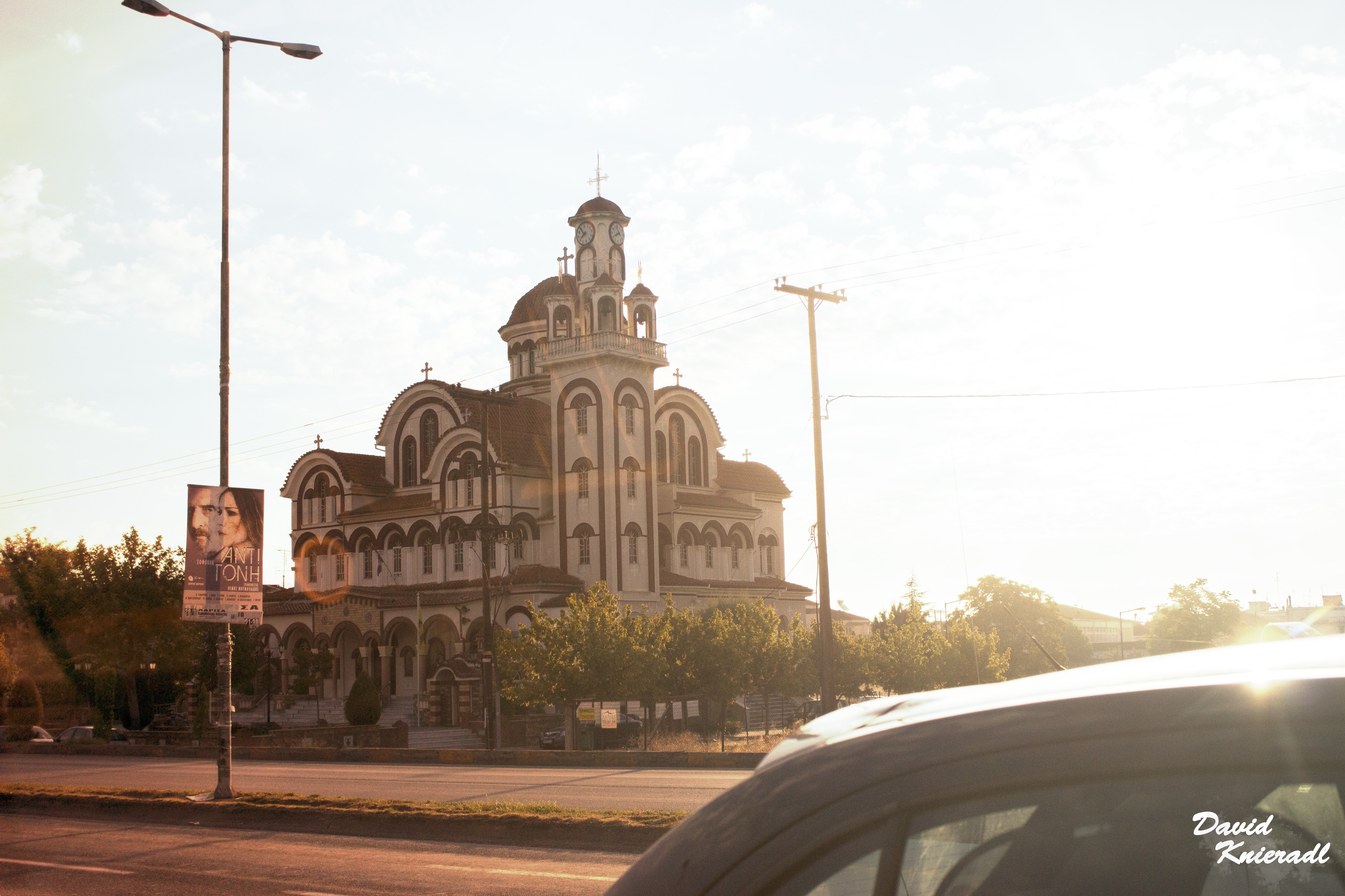 Orthodox Church with a Streetlight and a Car HD Wallpaper