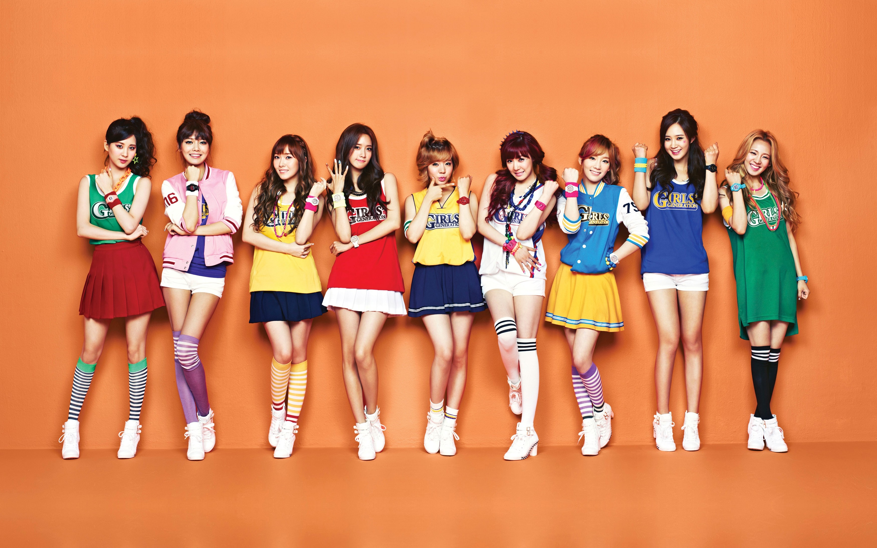 Girls Generation K-pop group in cheerleading uniforms HD Wallpaper