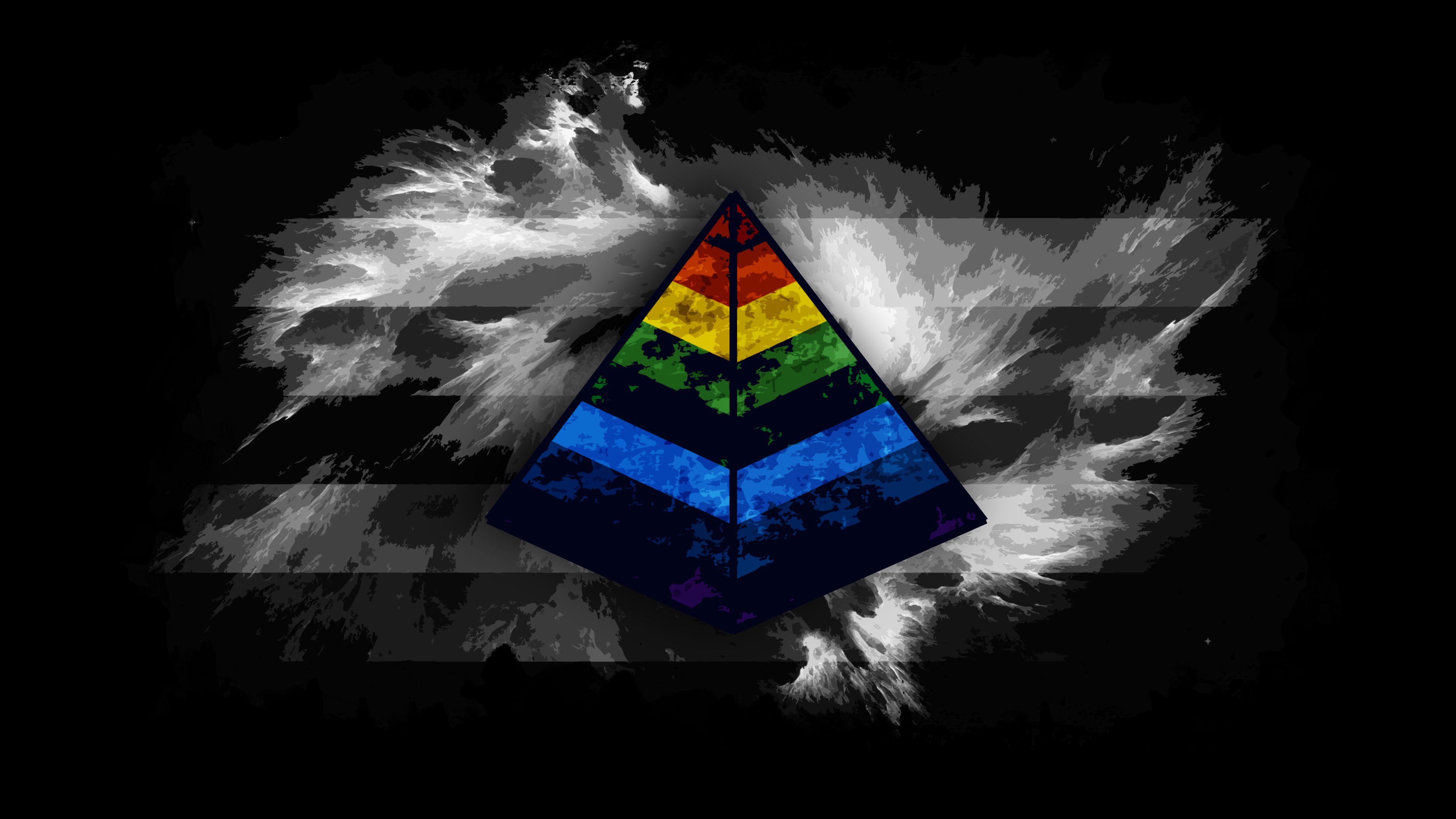 Rainbow pyramid on a dark background with smoke HD Wallpaper