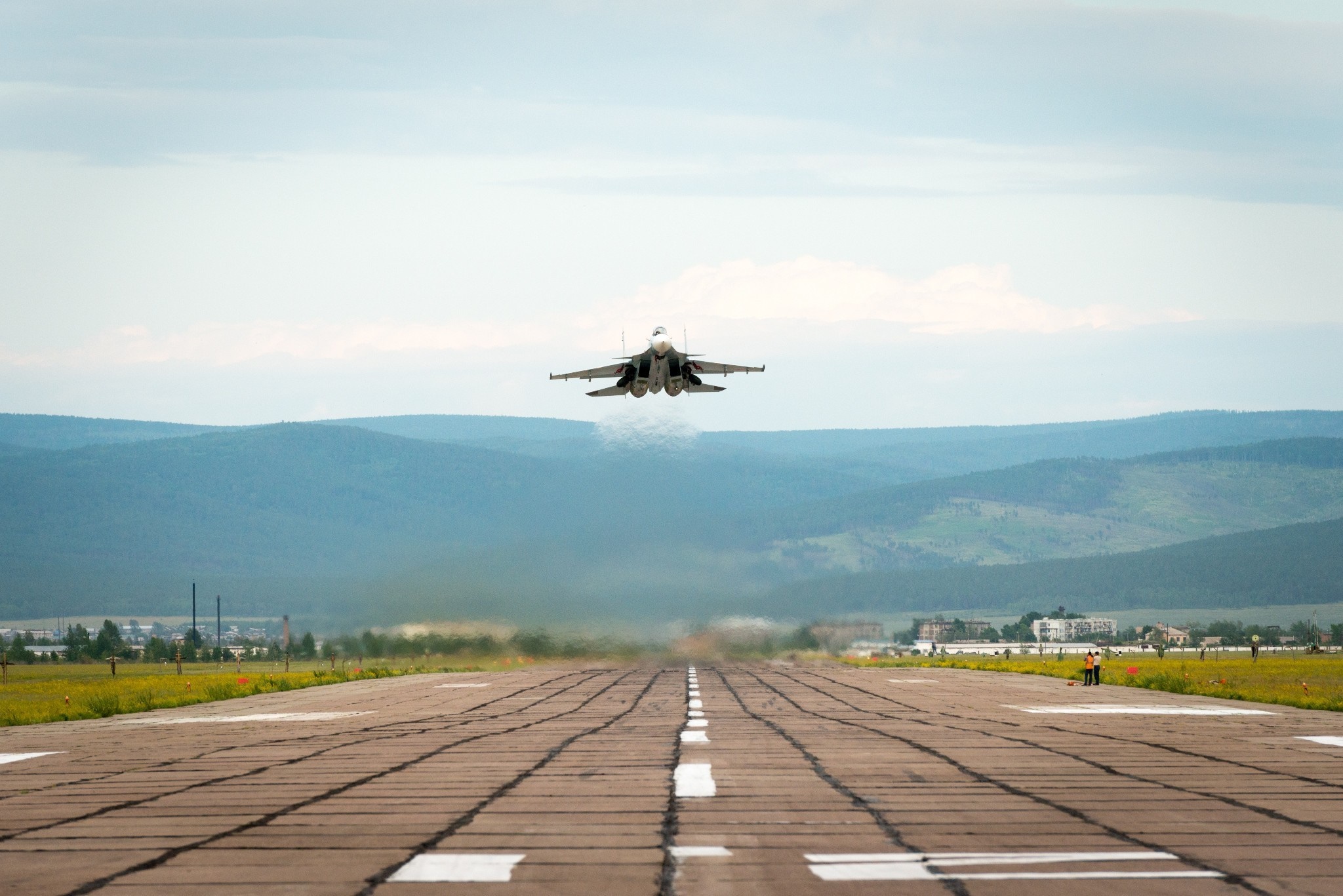Sukhoi Su-30 fighter jet taking off from a runway HD Wallpaper
