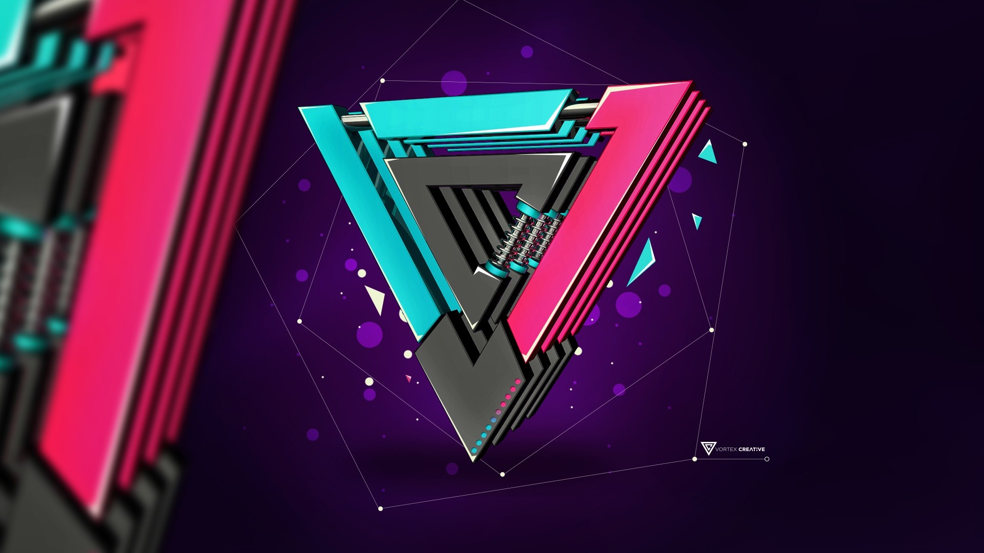 Abstract geometric triangle with neon colors and vortex effect HD Wallpaper