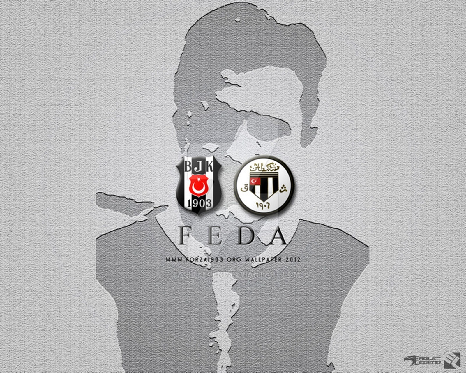 Besiktas J K and Feda logos over Atatürk's silhouette HD Wallpaper