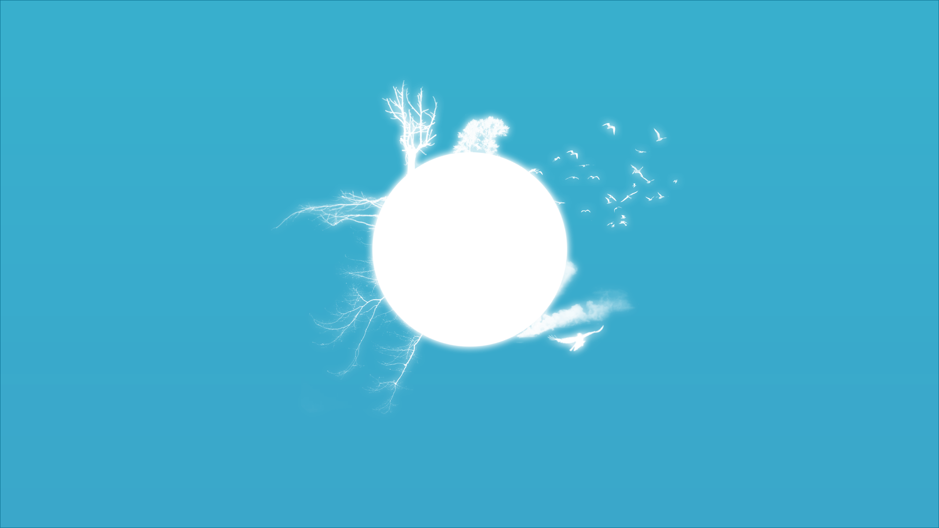 Minimalist illustration of a glowing planet with birds HD Wallpaper