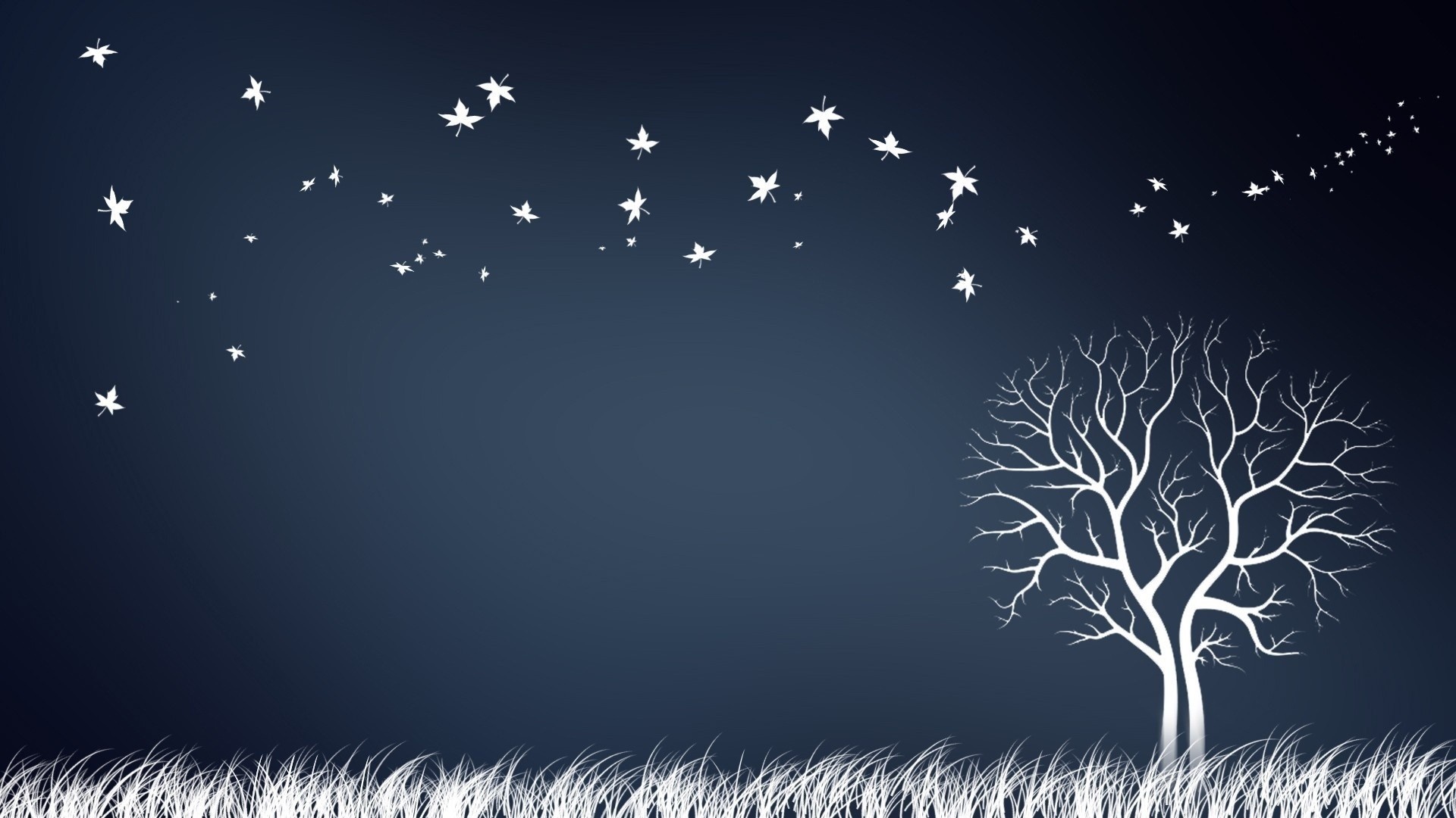 White tree and leaves against a dark blue background HD Wallpaper