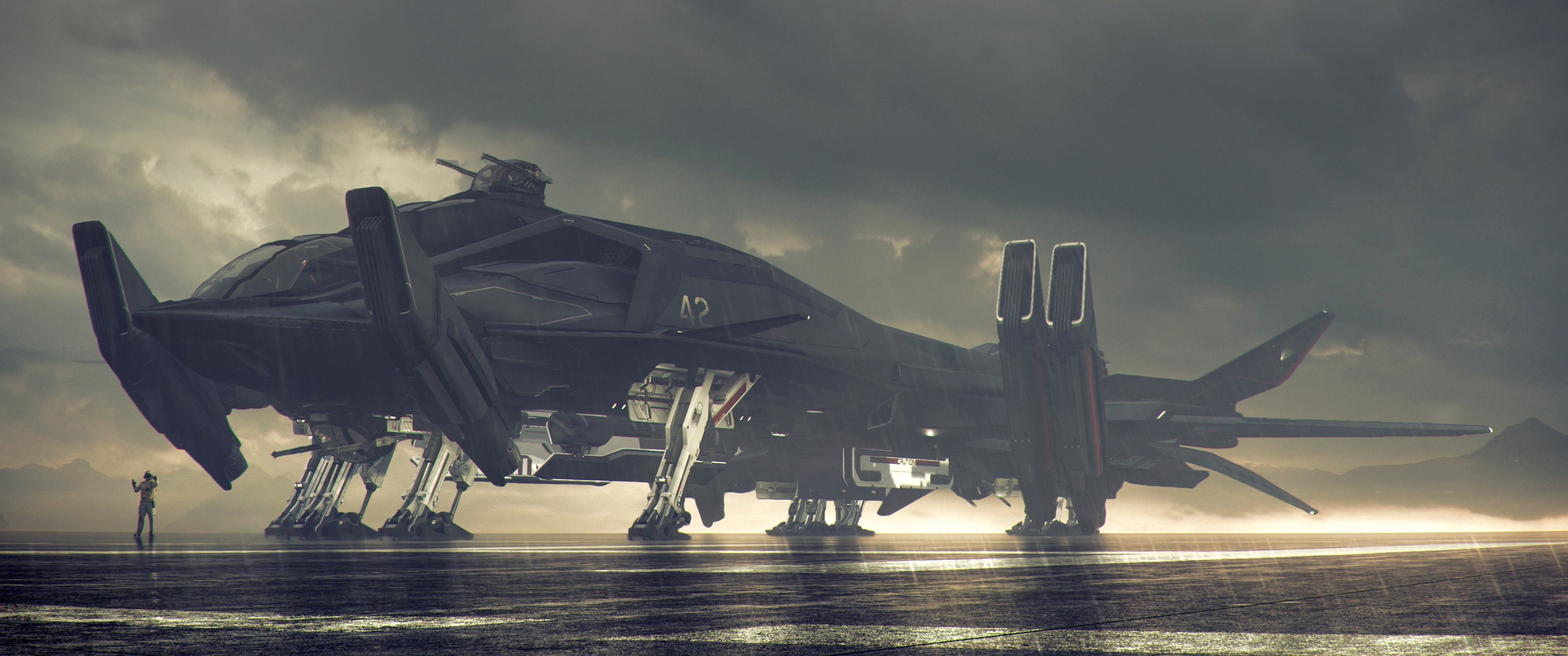 Retaliator bomber from Star Citizen on tarmac HD Wallpaper